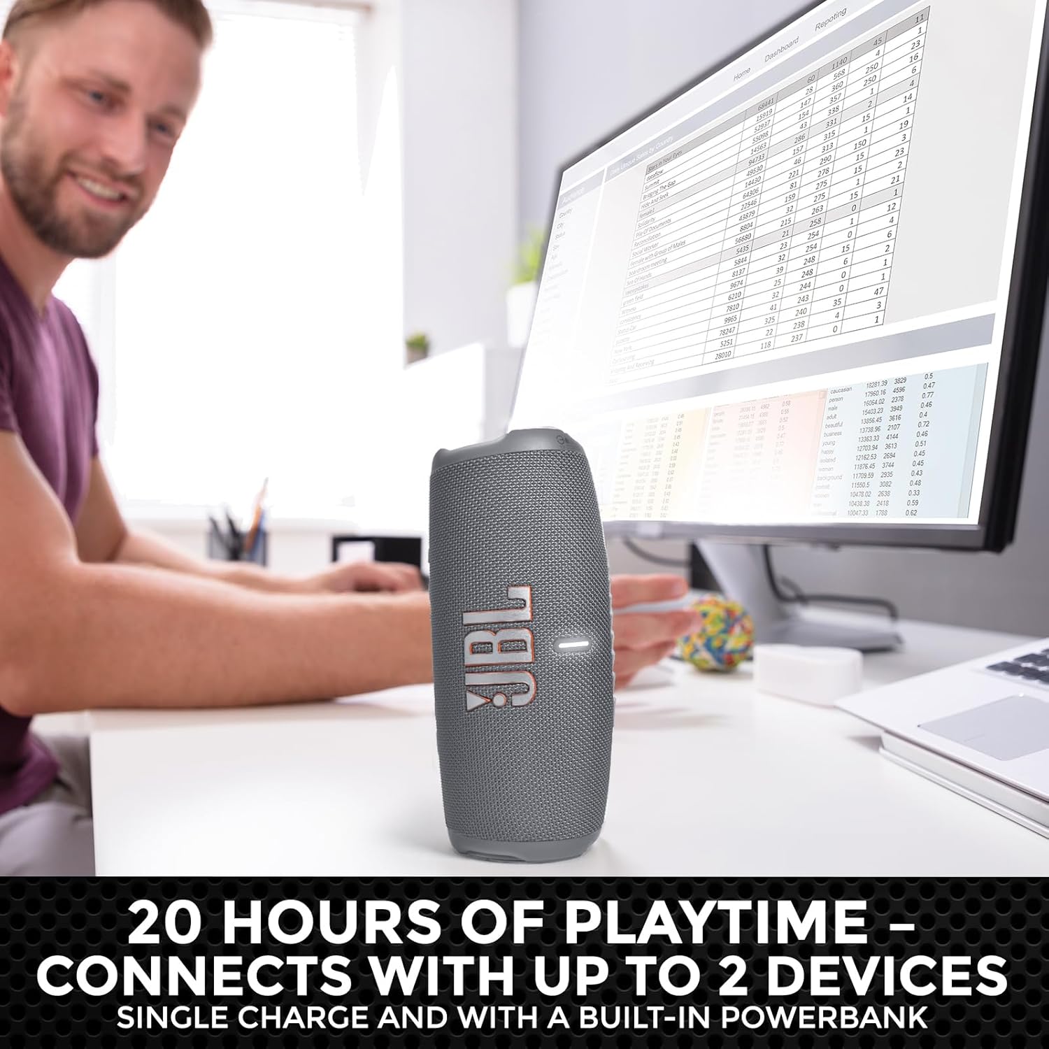 JBL Charge 5 Portable Waterproof Wireless Bluetooth Speaker Bundle with Portable Hard Carrying Protective Case - Gray