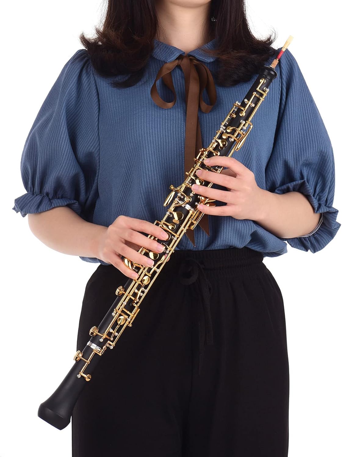 Oboe Instrument Professional Oboe C Key Semi-automatic Style Gold Plated Keys Woodwind Instrument with Oboe Reed Gloves Leather Case Carry Bag Cleaning Cloth Mini Screwdriver