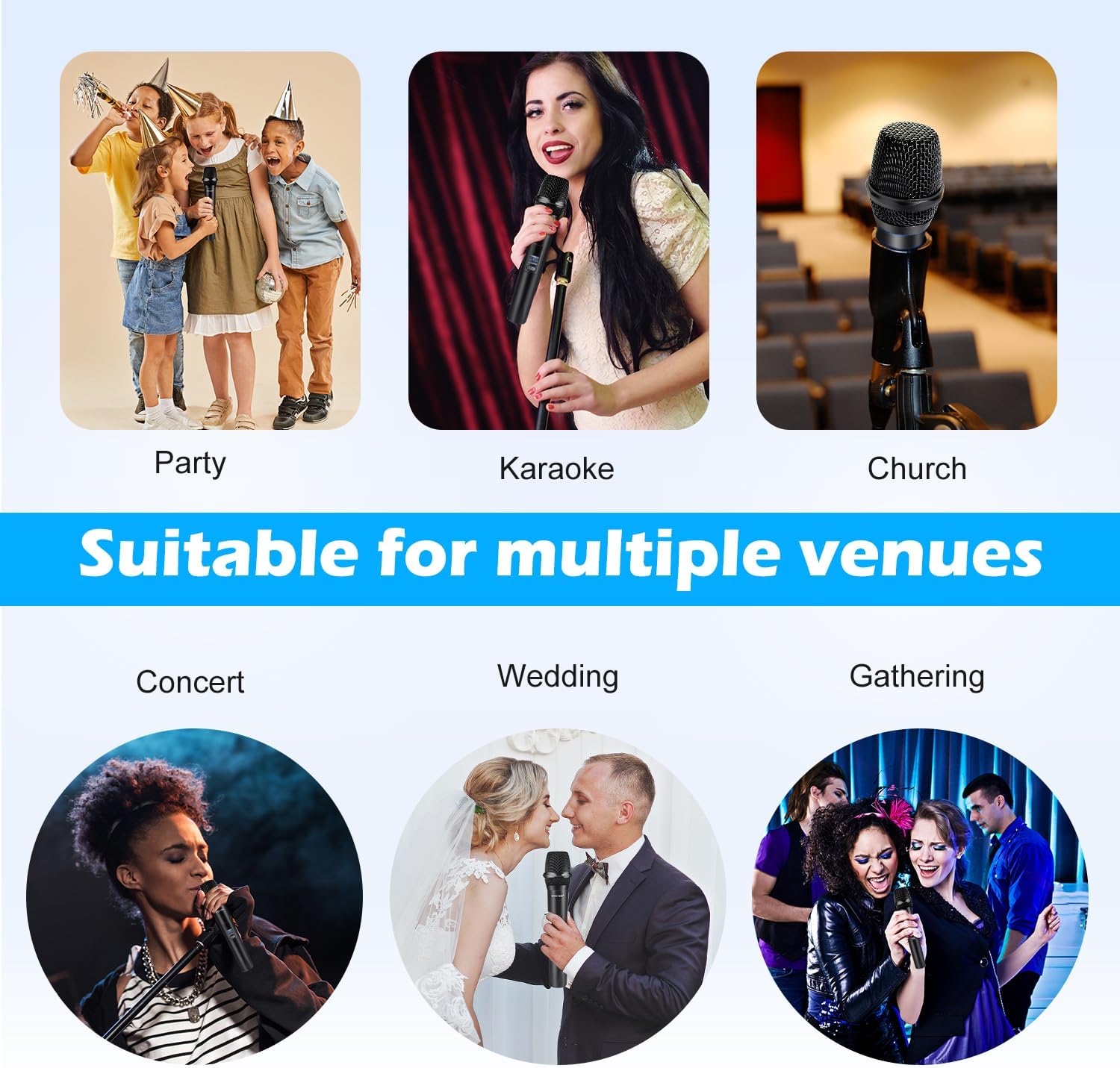 Wireless Microphone System,Cordless Handheld Microfono Inalambrico,328FT UHF Wireless Mics,Auto Scan Feature, Mics with Stable Signal Transmission, Suitable Singing Church DJ Karaoke Wedding