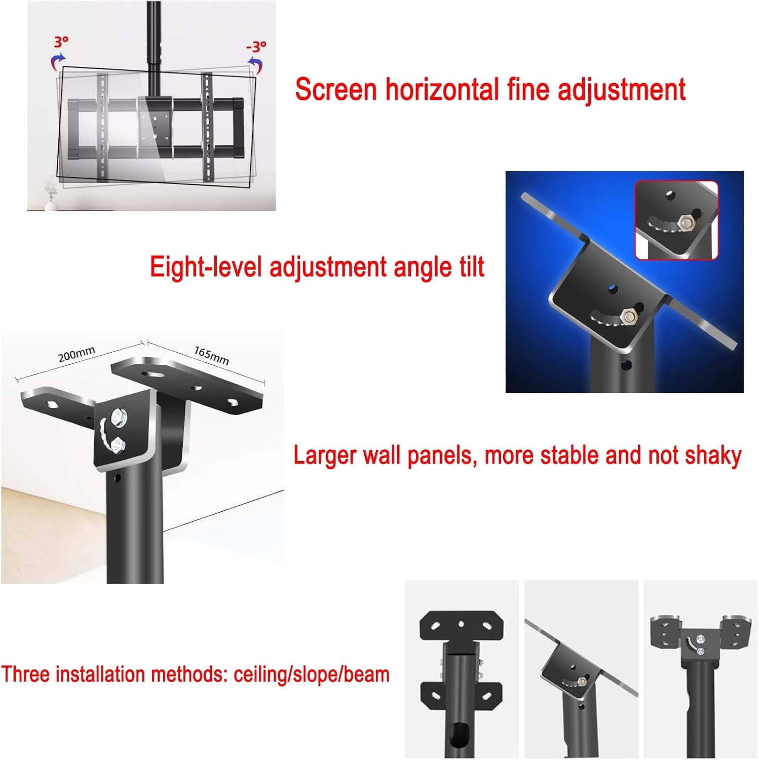 Ceiling TV Mount Stand - Tv Wall Mount,Height Adjustment TV Stand,Fits Most 39-90 Inch TV,5 to -25° Pitch Angle Adjustment,Max Bearing 85kg,Three Installation Modes,Installati,Cann