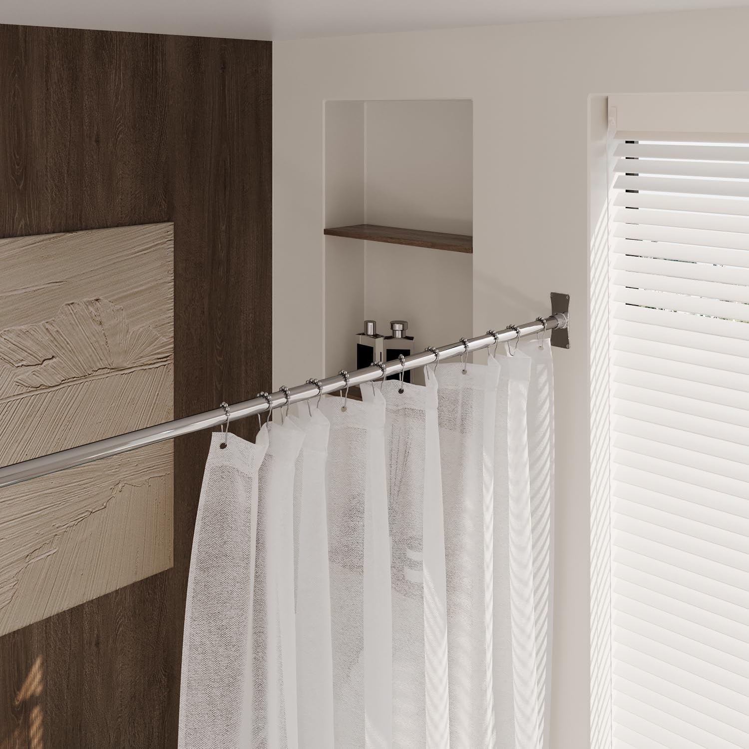 Naiture Stainless Steel 60'' x 36'' Corner Shower Curtain Rod with Ceiling Support, Chrome Finish