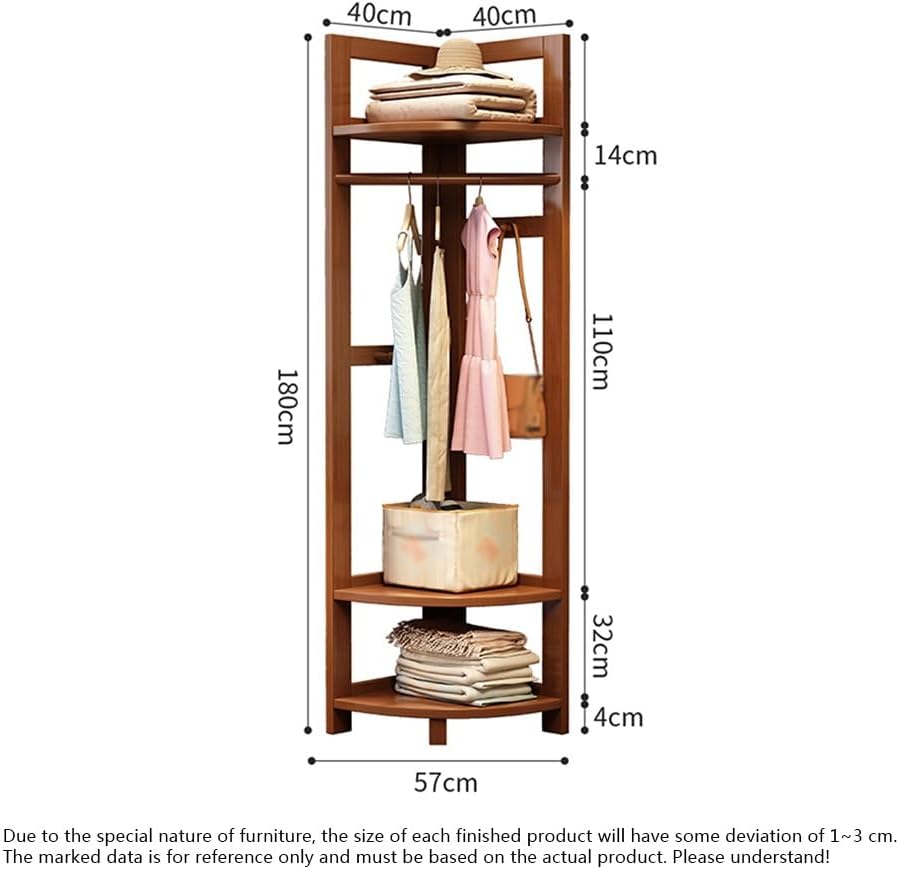 Entryway Solid Wood Corner Floor Coat Rack Bedroom Clothes Multifunctional Storage Bedroom(Wood)
