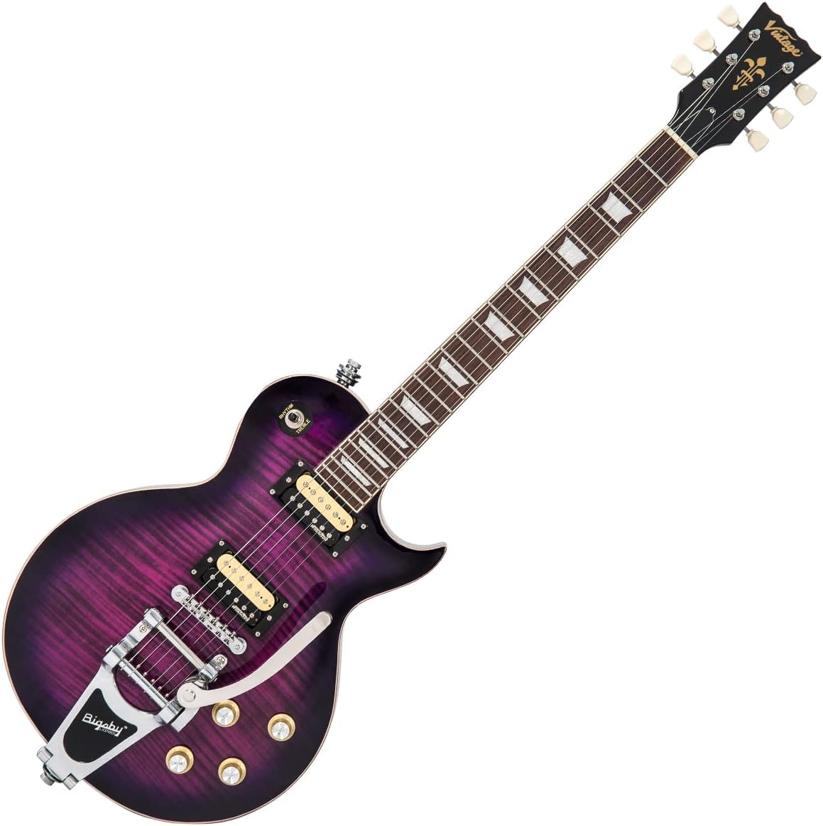 Vintage Reissued Series V100PLB Electric Guitar, Flamed Purple Burst W/ Bigsby