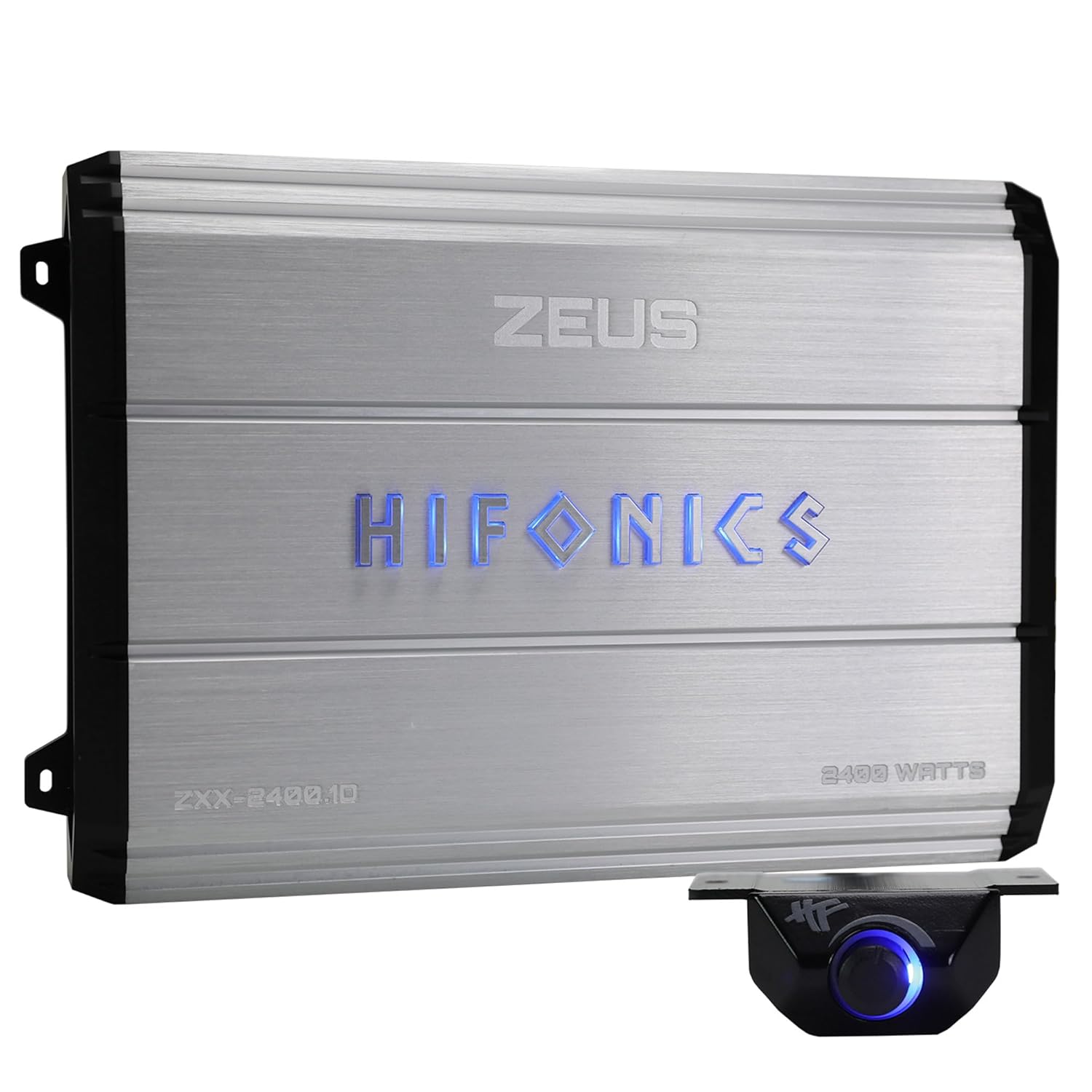Hifonics Zeus ZXX 2400 Watt Max Class D Monoblock Car Audio Amplifier Amp with Bass Knob and Remote, Variable Crossovers, ZXX-2400.1D, Silver