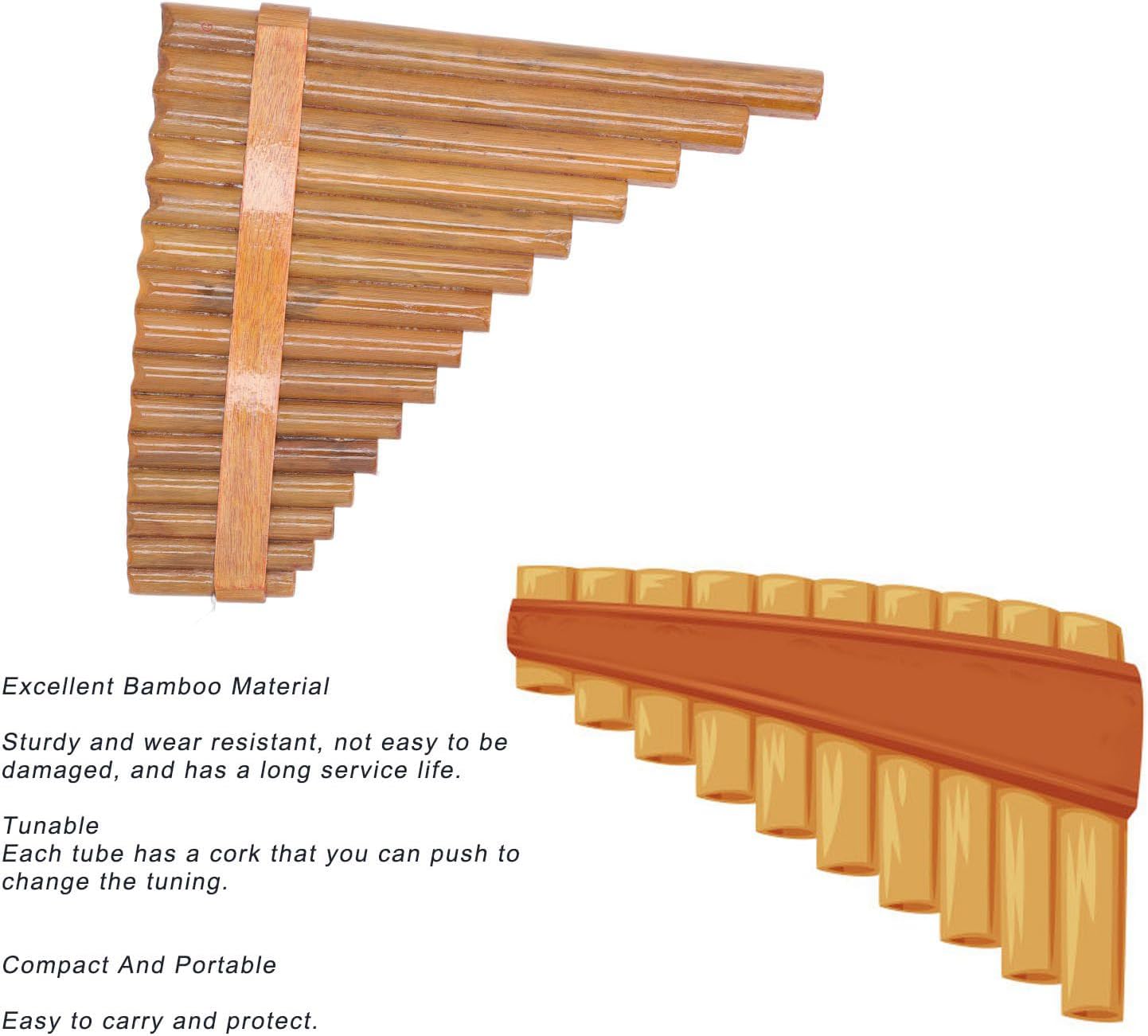 Professional Wooden Panpipe Pan Flute 15 Pipes G Key Woodwind Musical Instrument Pan Pipe Flute (Left Hand)