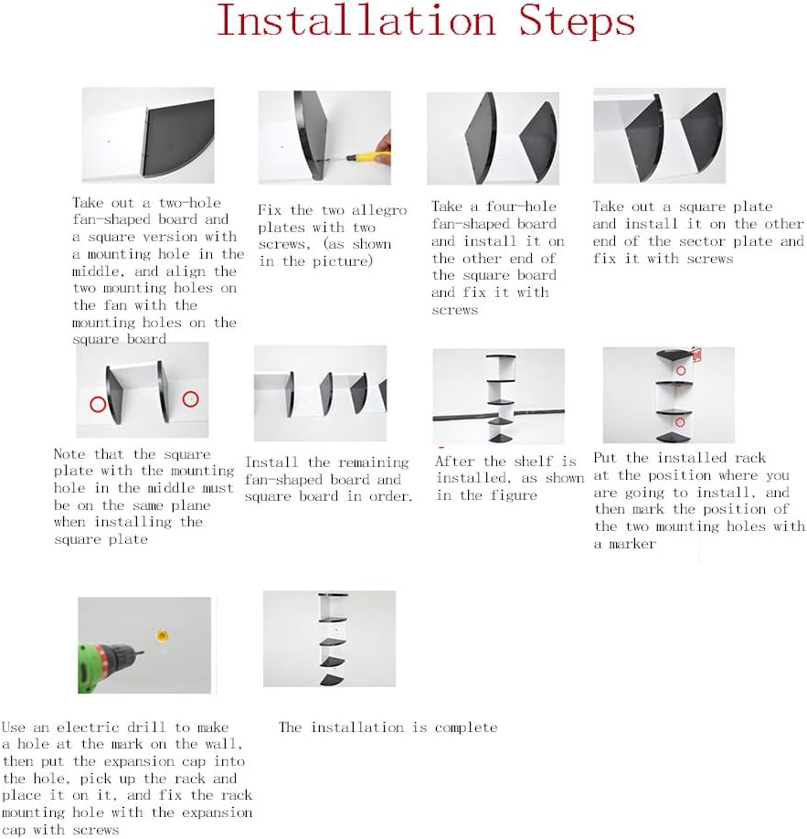 5-Tier Wall-Mounted Corner Shelf,Modern Decorative Zig Zag Unit Floating Shelves,Wall-Mounted Storage Display Rack,Easy to Install,for Bedroom Living Room Home Furniture Office Decor (Black Large)