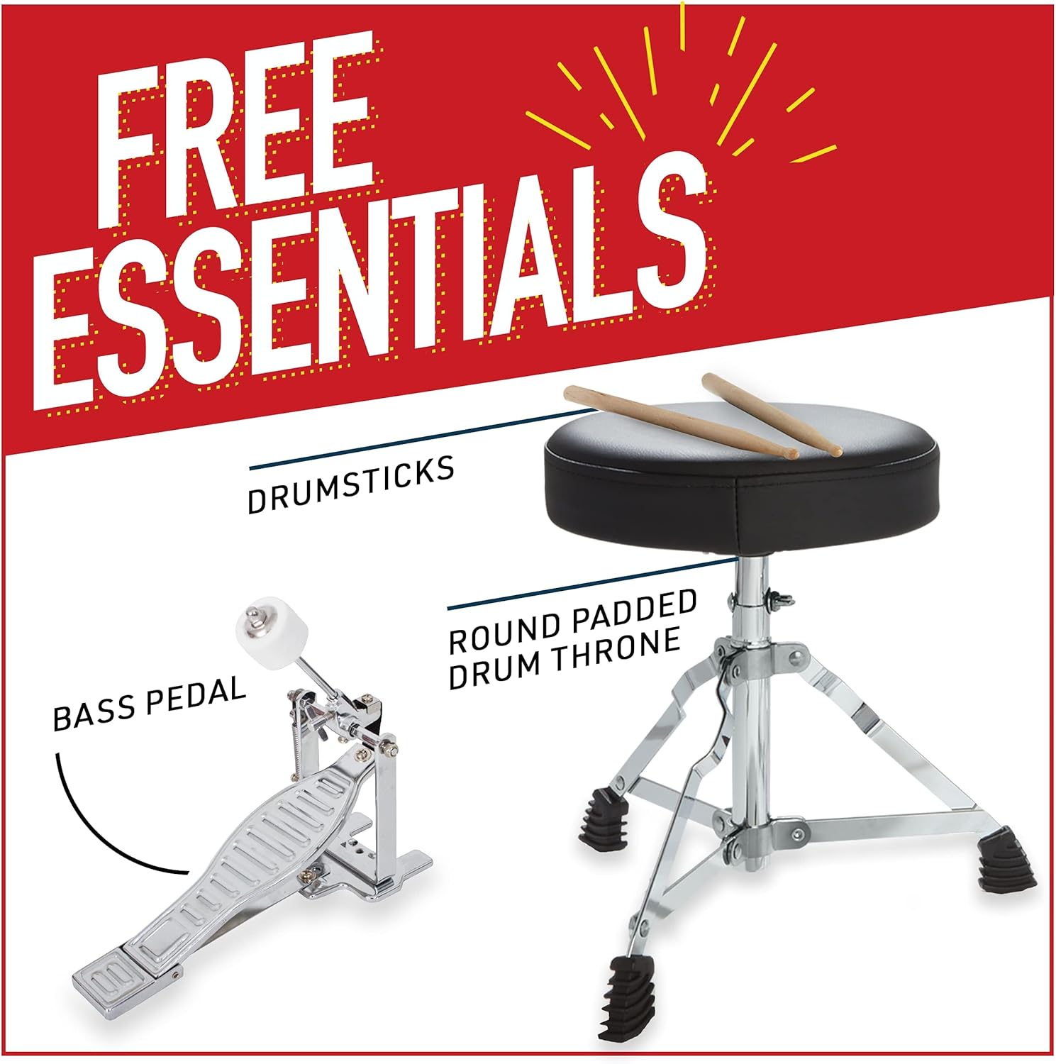 Mendini By Cecilio Drum Set, 3 Piece Junior Drum Set for Beginners with Bass Tom Snare Drum, 13 inch Drum Kit with Snare, Cymbal, Drumsticks, Adjustable Seat (Sky Blue)