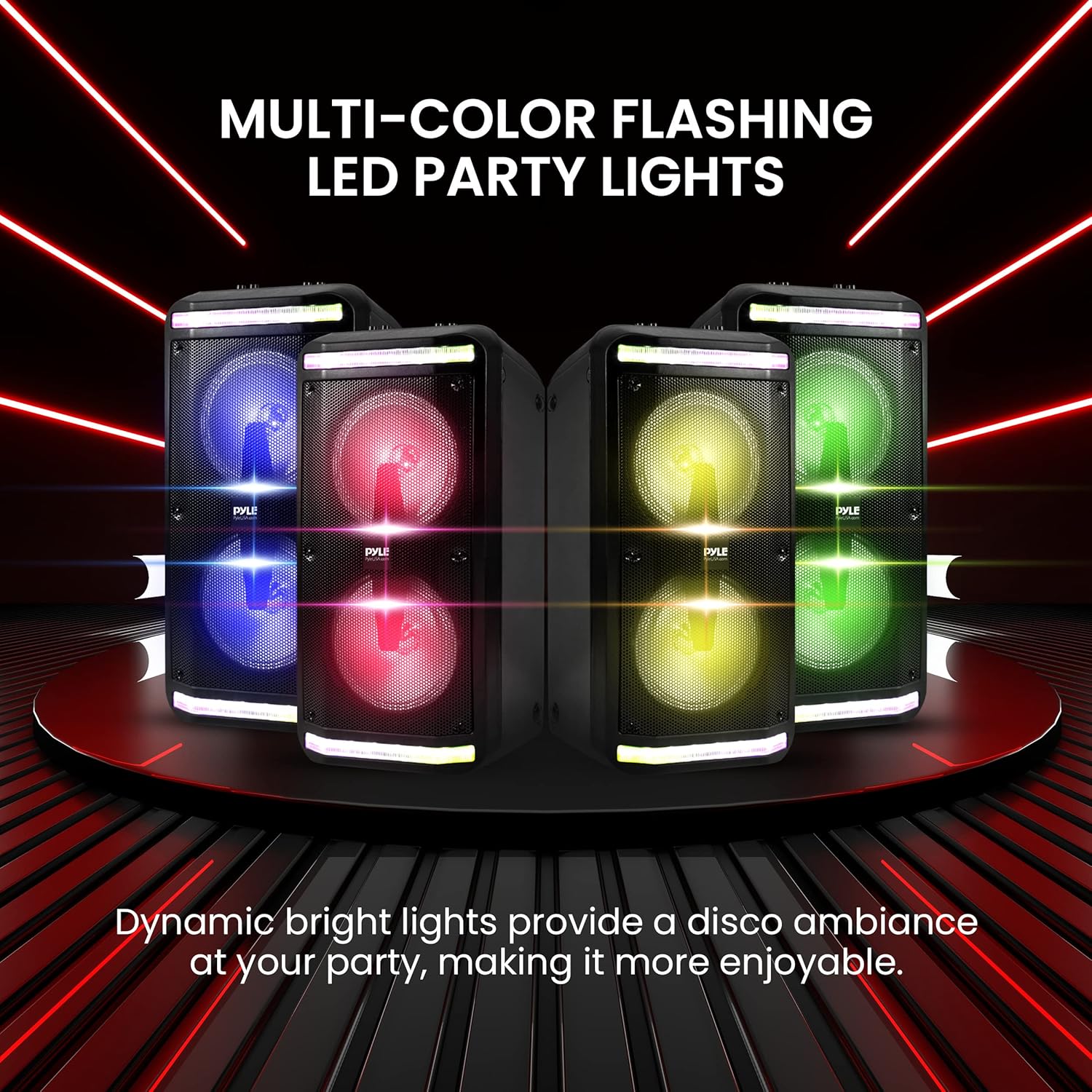 Pyle Bluetooth Speaker and PA System - Portable Stereo Karaoke System with Wired Mic, Built-in LED Party Lights, MP3/USB/Micro SD Readers, FM Radio, 8