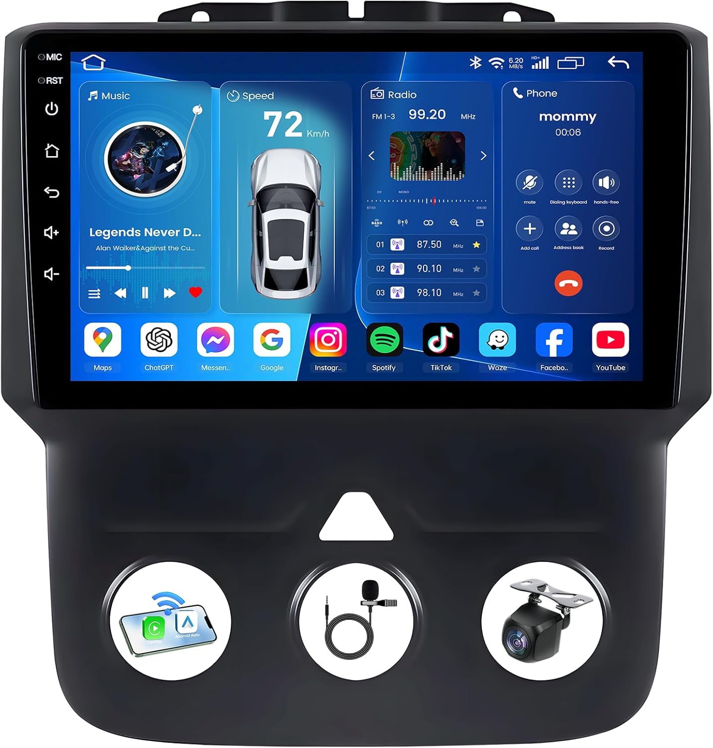 4Core+64G ROM Andriod 13 Car Radio for Dodge RAM 1500 2500 2013-2018: 9 inch IPS Touchscreen Car Stereo with Wireless Carplay Android Auto Bluetooth 5G WiFi 1080P Backup Camera GPS FM