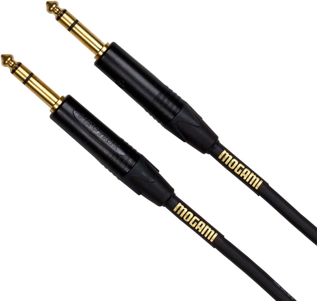 Mogami Gold TRS-TRS Audio Cable – 03 Ft Cord Neutral-Tone Interconnect for Powered Speakers & Soundboards – Quad Shield Noise Rejection