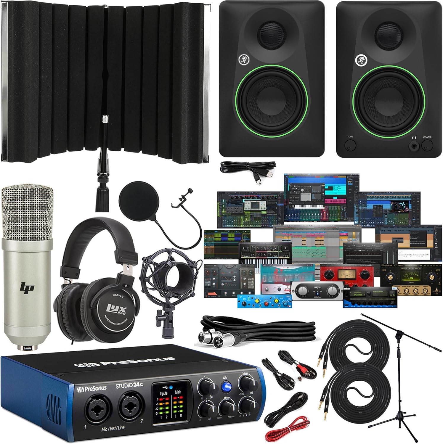 PreSonus Studio 24c 2x2 USB Audio/MIDI Interface with CR3.5 Creative Reference Multimedia Monitors and with New Version Studio One Artist Software Pack & Isolation Recording Shield