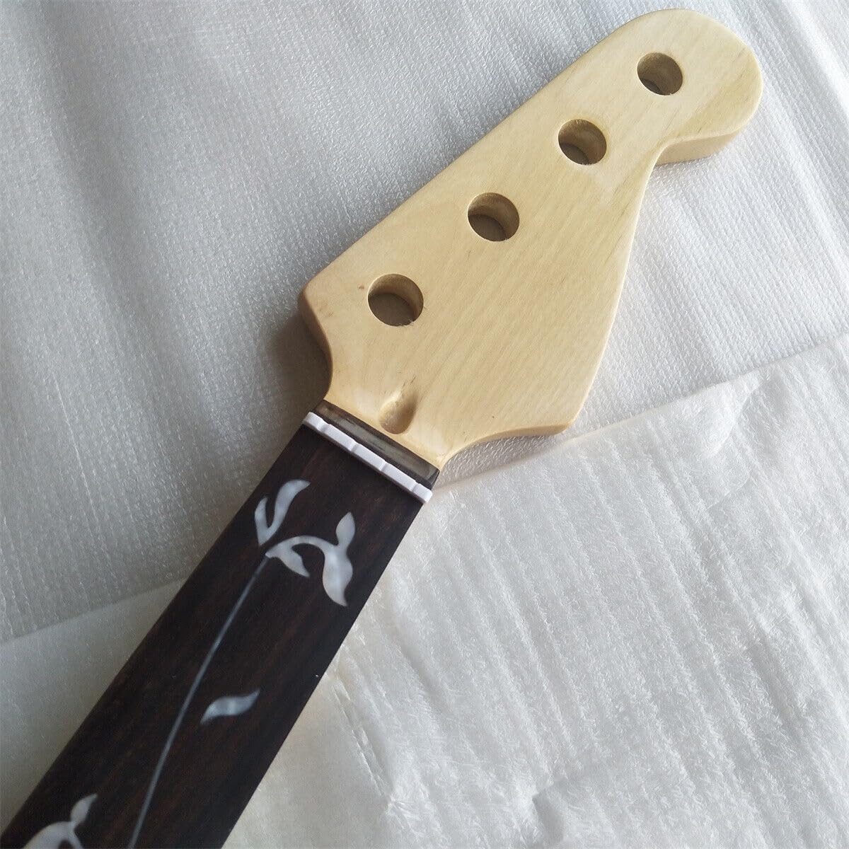 Fretless J BASS Guitar Neck Maple 20 Fret Rose Real Inlay 4 String Gloss