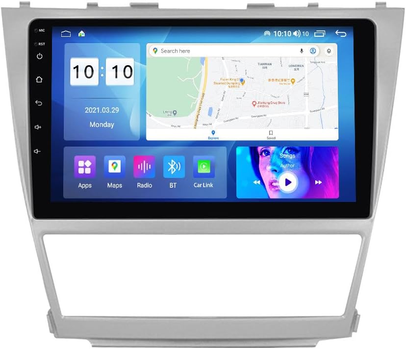 Android Car Stereo for Toyota Camry 2007-2011,10 inch IPS Touchscreen with Upgrade Wireless CarPlay & Android Auto,WiFi/GPS,Support SWC and Subwoofer,4-Core 2G+32G