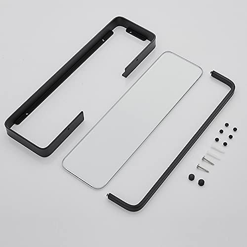 Shower Shelves Bathroom Shower Shelf, with Bar Black Glass Shelf, Wall Mounted Storage Holder Bathing Accessories (Color : 50cm Black)