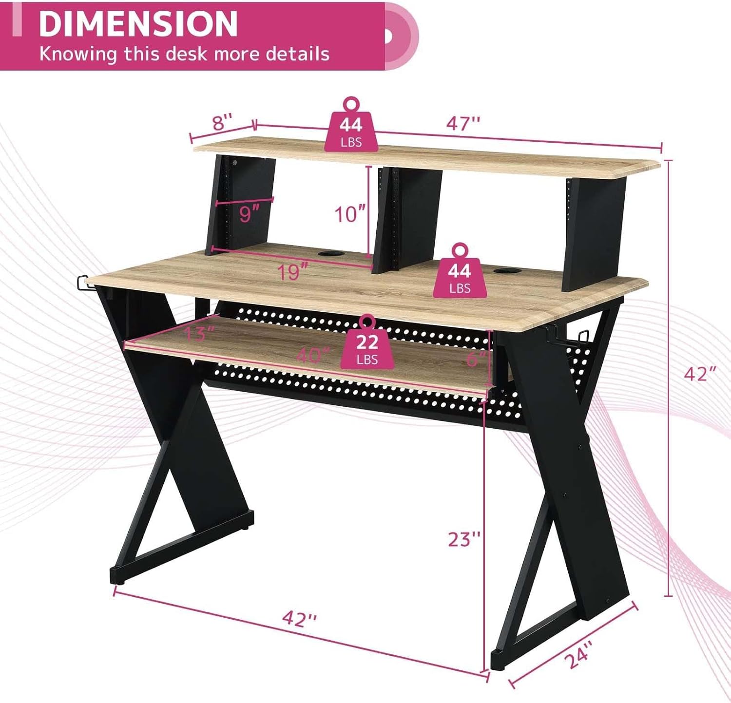Acme Furniture Rectangular Music Desk Table with Earphone Rack, Natural and Black