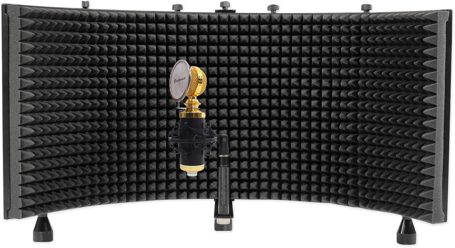 Rockville RCM02 Bundle: Studio Recording Condenser Microphone with Metal Shock Mount, ROCKSHIELD 3 Large Isolation Shield with Sound Dampening Foam for Vocals and Podcasting, 2-Items