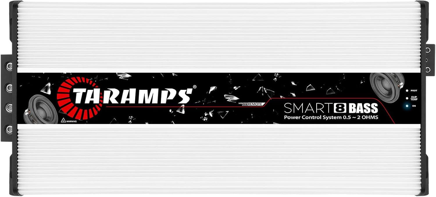 Taramp's Smart 8 Bass 0.5 to 2 Ohms 8000 Watts RMS, Multi Impedance, 1 Channel, Amplifier for Car Subwoofer, High Power Class D, Mosfet Monoblock Digital, Smart 8k, Crossover Low Pass with Bass Boost