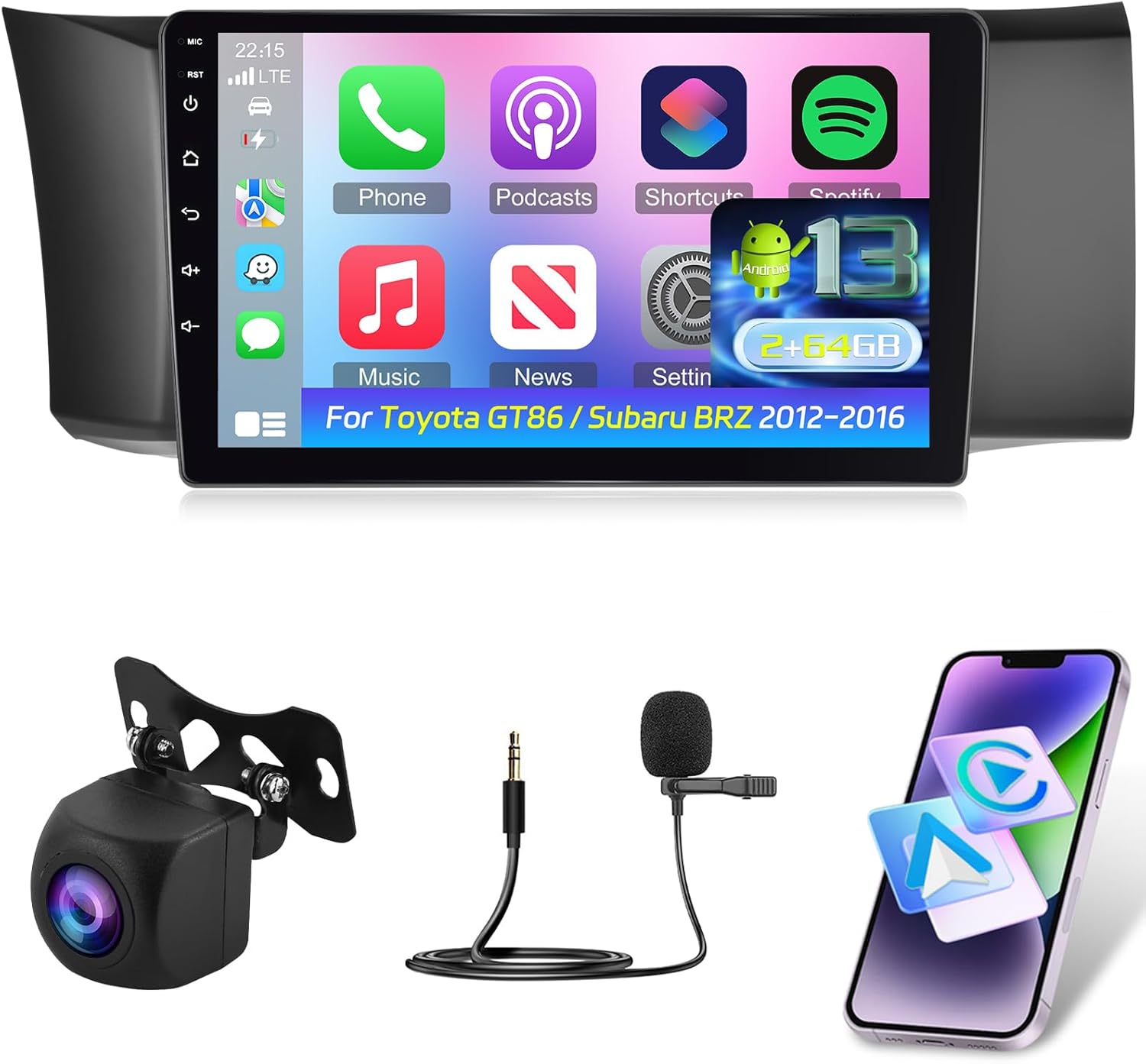 [2+64G] NHOPEEW Android Car Stereo for Toyota GT86 / Subaru BRZ 2012-2016 - 9 Inch Touch Screen Car Radio with Wireless CarPlay & Android Auto/GPS/DSP/WiFi/SWC/Bluetooth + AHD Backup Camera