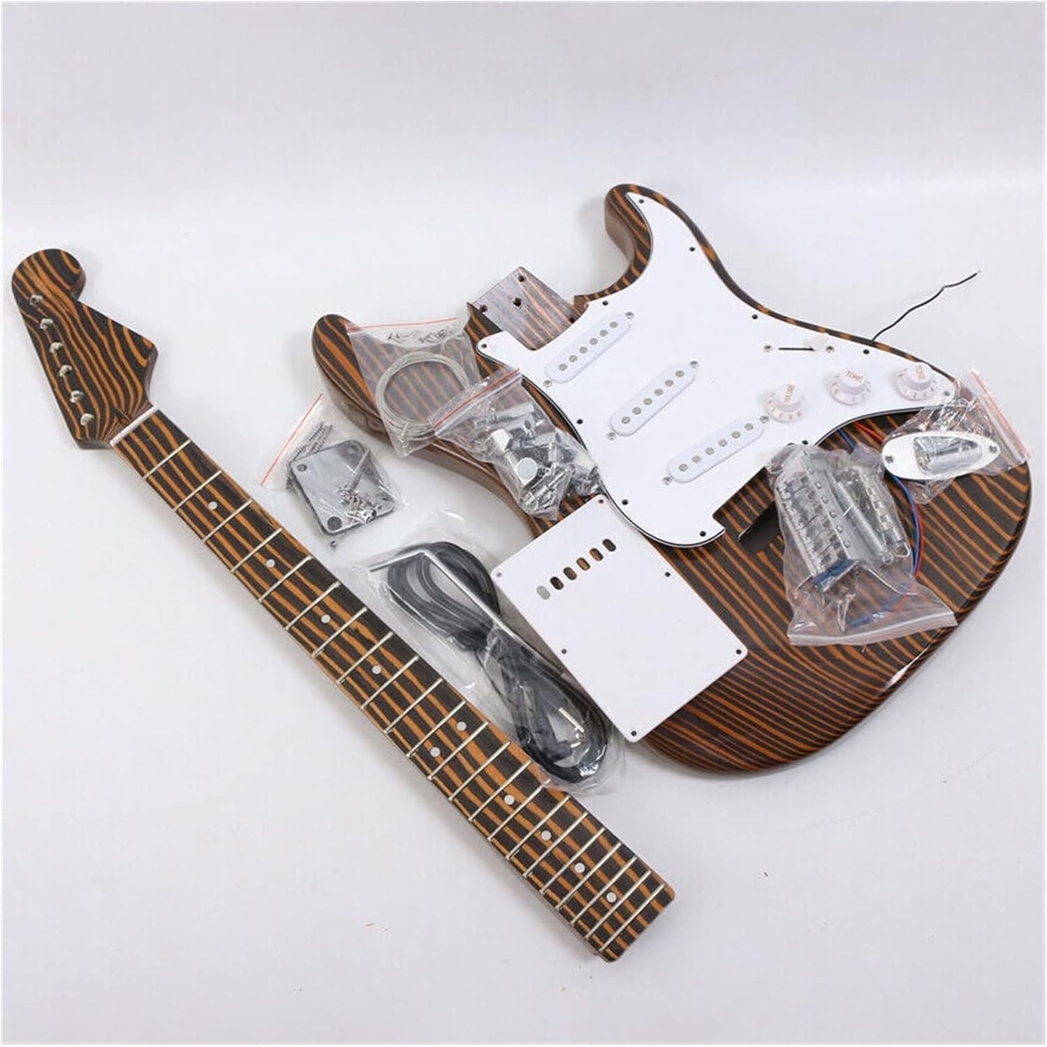 DIY Electric Guitar Kit Zebra Wood Electric Guitar Neck Guitar Body 22 Frets Guitar Kit with All Guitar Parts