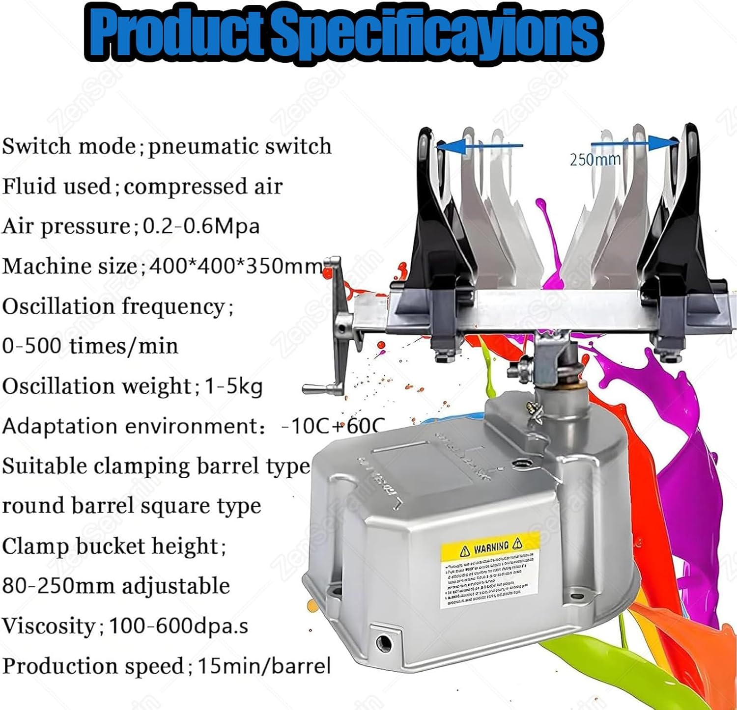 Pneumatic Paint Shaker Mixer, 1-5L Adjustable Clamp, 0-500RPM, 15 Min/Bucket - Perfect for Paint, Watercolor, Nail Polish, Efficient Oscillation Machine