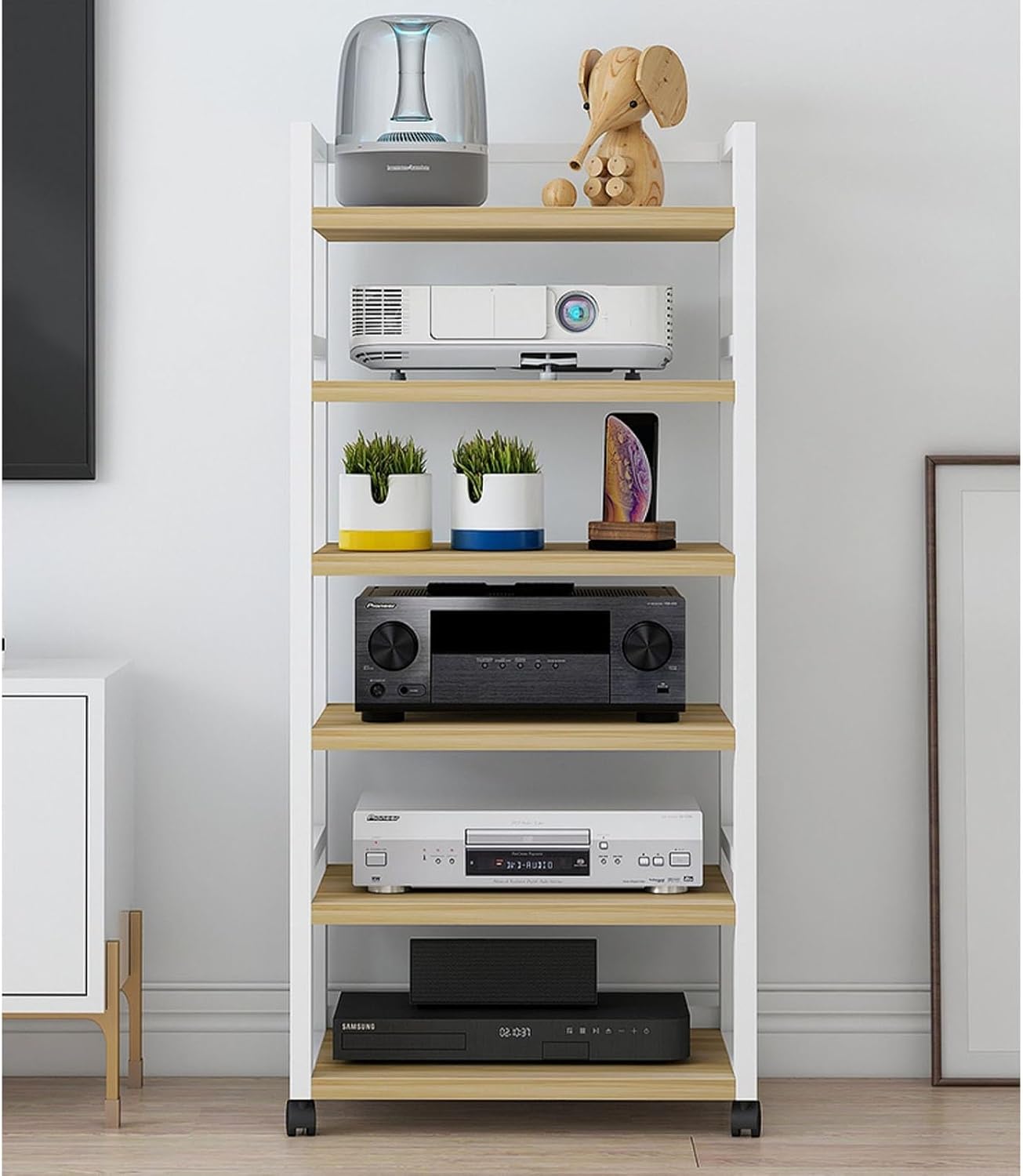 Movable Media Stand 6-Tier Movable Audio/Video Media Stand Media Center Stereo Component Storage Cabinet (Color : C)