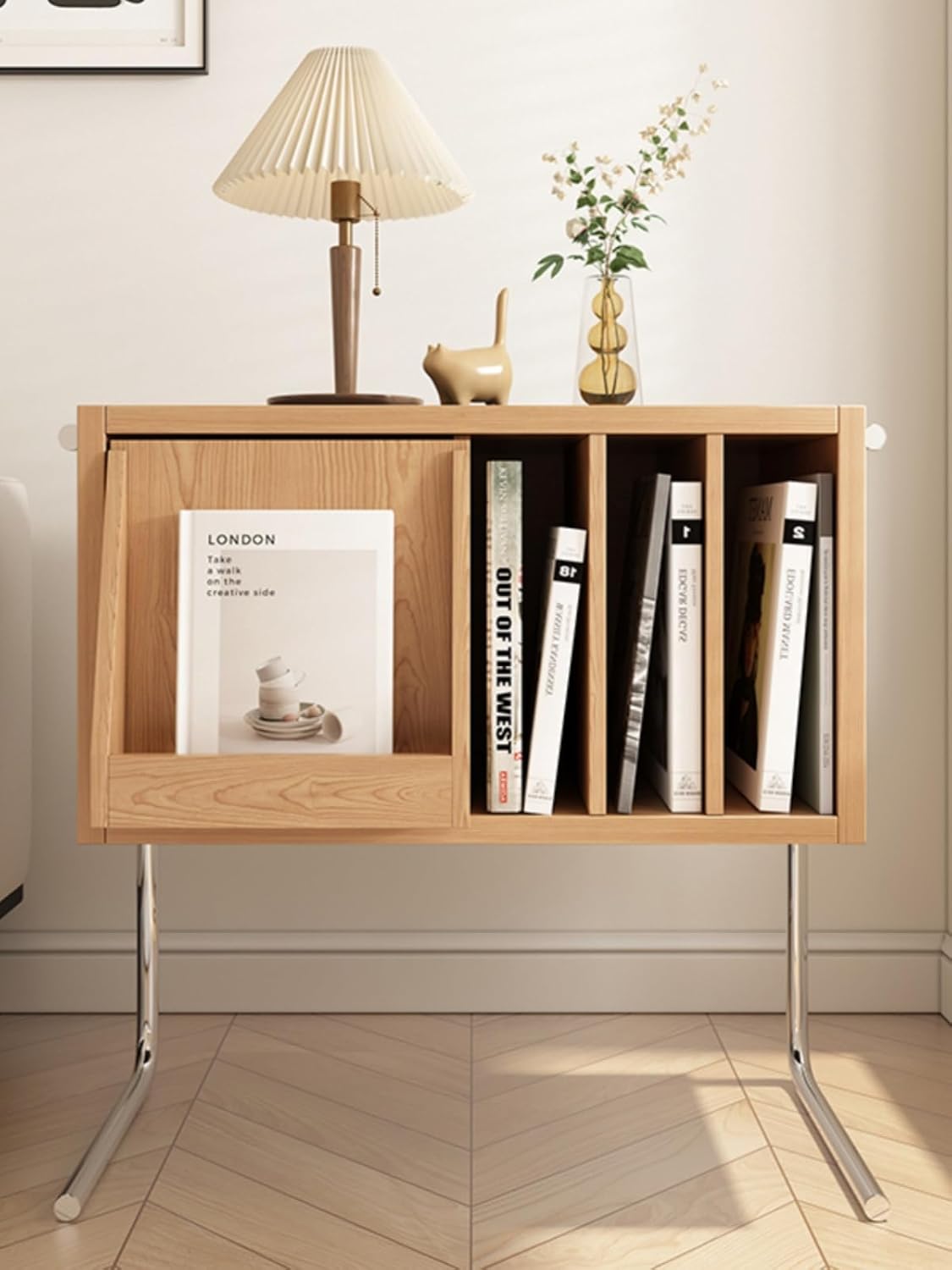 CD Record Storage Rack Simple European solid wood storage cabinet suspended side cabinet record cabinet pine bookcase storage rack simple bedside table living room side table Record Stand(D)