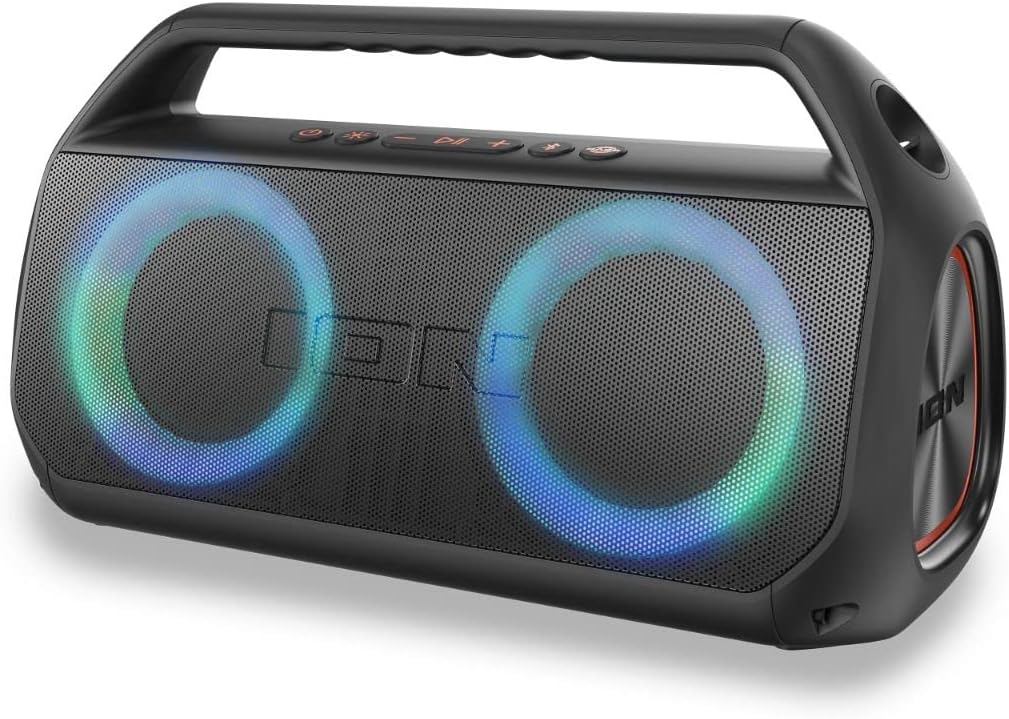 Ion Uber Boom Ultra - Water Resistant 80W Portable Bluetooth Party Speaker with Lights, Battery, Built-in Microphone, and AUX Input (Renewed)