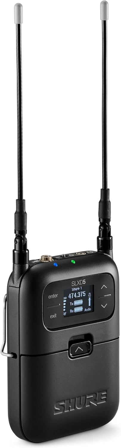 Shure SLXD5 Portable Digital Wireless Receiver - 24-bit Audio Clarity, Long-Range UHF, Multi-Mic Mode-for Camera Use, IR Sync, Includes AA Batteries & Carrying Pouch | H55 Band (SLXD5=-H55)