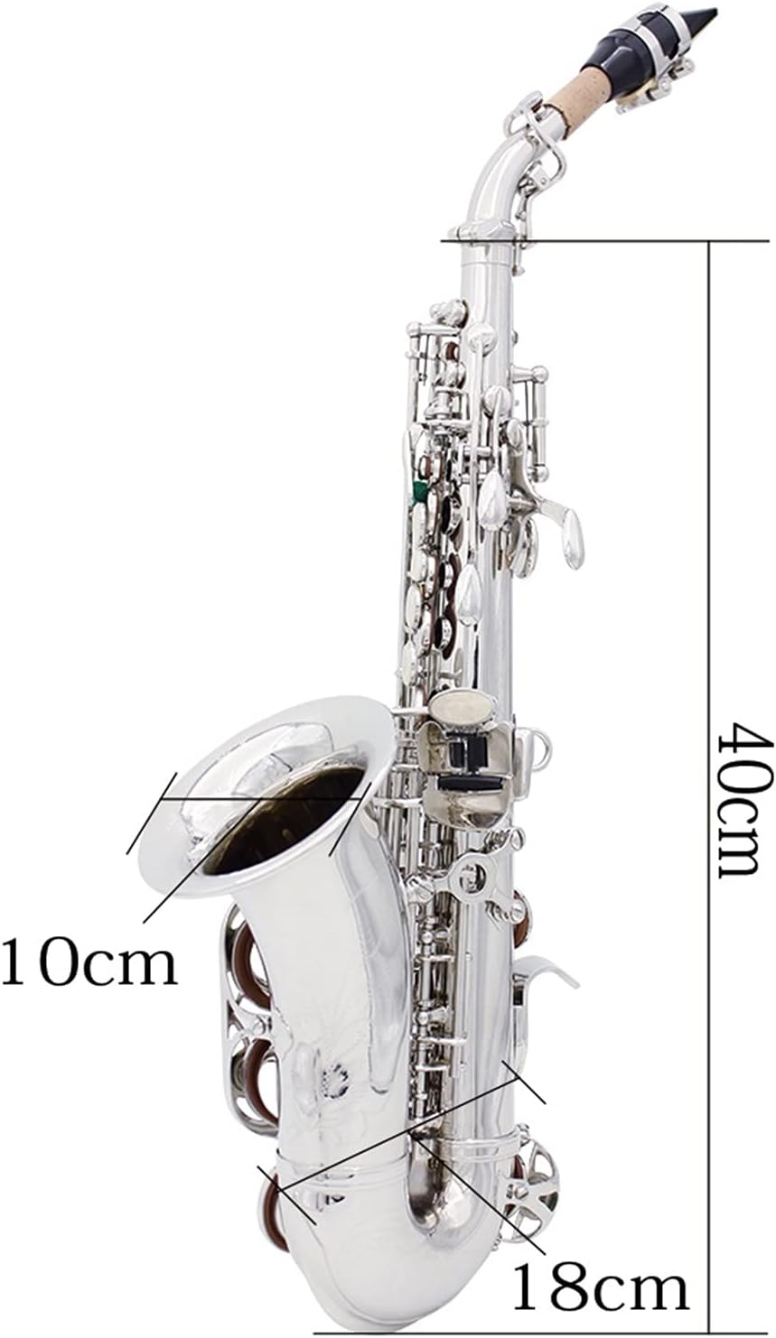Saxophone Straight Soprano Saxophone B Flat Treble Small Elbow Key Type Woodwind Instrument (Color : Silver)