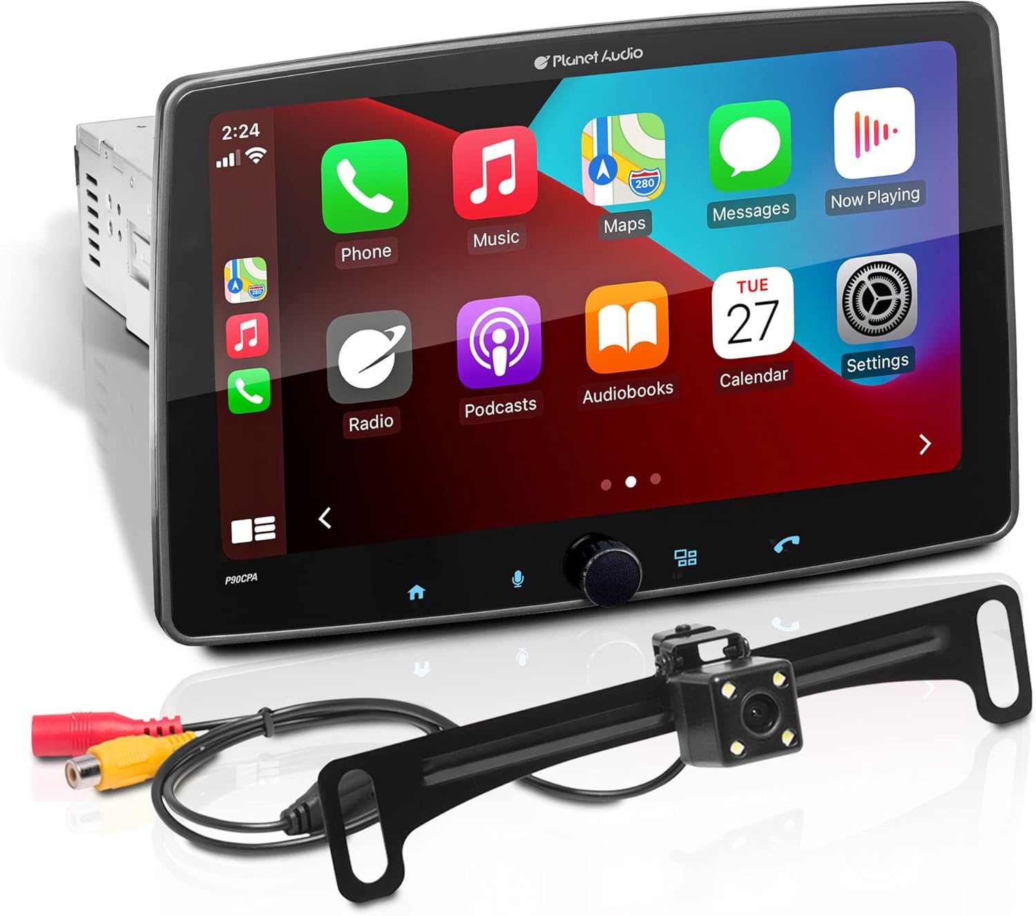 Planet Audio P90CPAC Apple CarPlay Android Auto Car Receiver - Single Din with 9 Inch Capacitive Touchscreen, Rear Camera Included, Bluetooth, No DVD, Multicolor Illumination