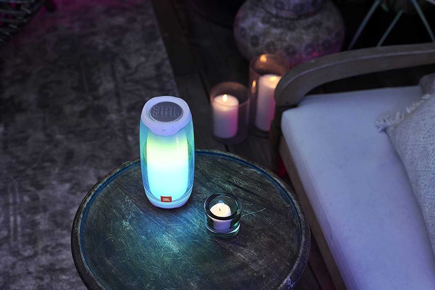 JBL Pulse 4 Waterproof Portable Bluetooth Speaker with Light Show - White (Renewed)