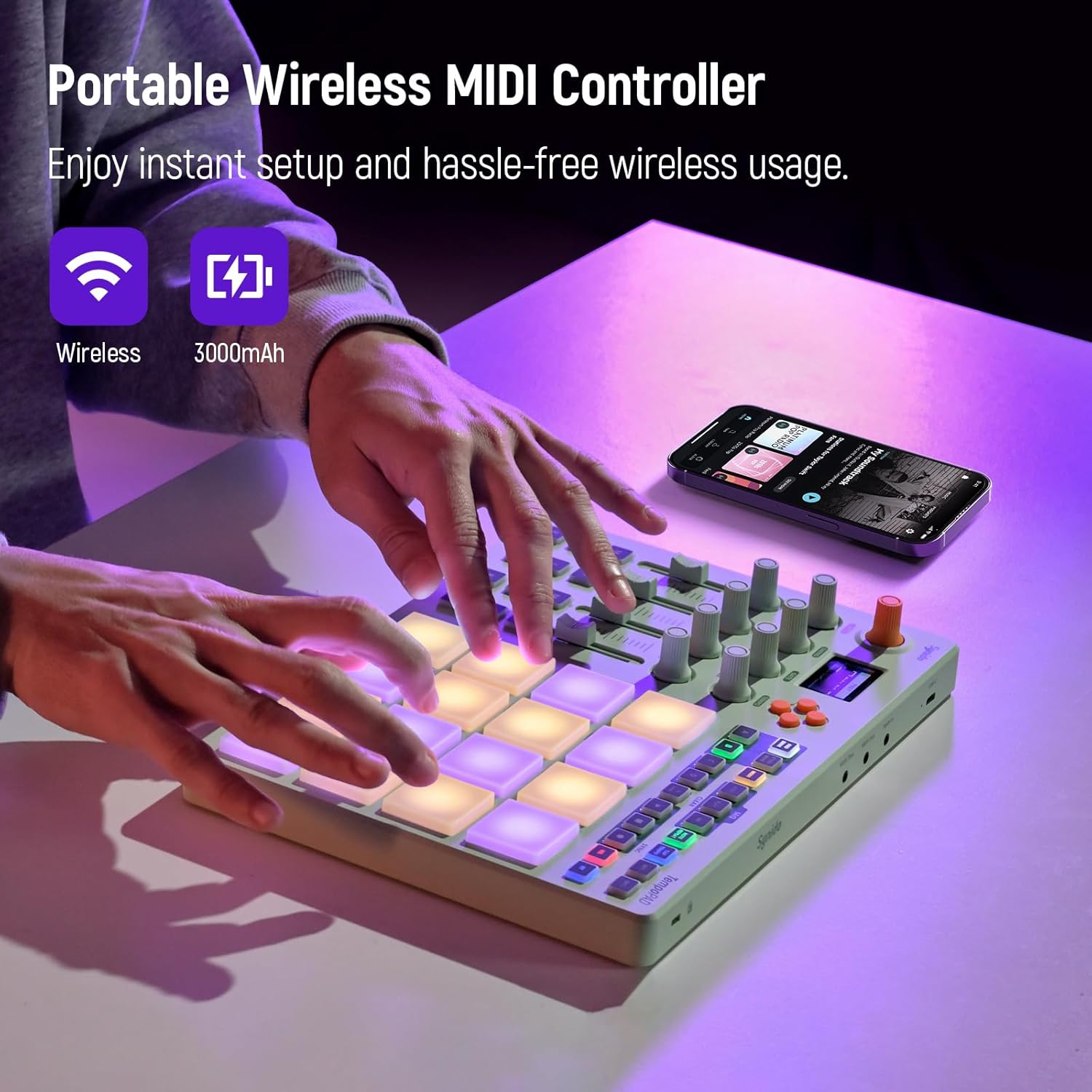 Synido Wireless MIDI Pad Controller & Podcast Equipment, Audio Interface for Podcasting with Pro-preamp, 48V Phantom, 9 Customize Sound Pads