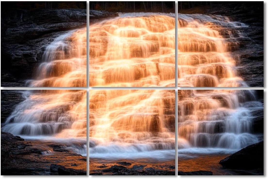 6 Pack Art Acoustic Panels Sound Absorbing Waterfall Mountain Flowing Water Rock Formations Vivid Lighting Nature Decorative Soundproof Wall Panels Self Adhesive for Recording Studios Office 72