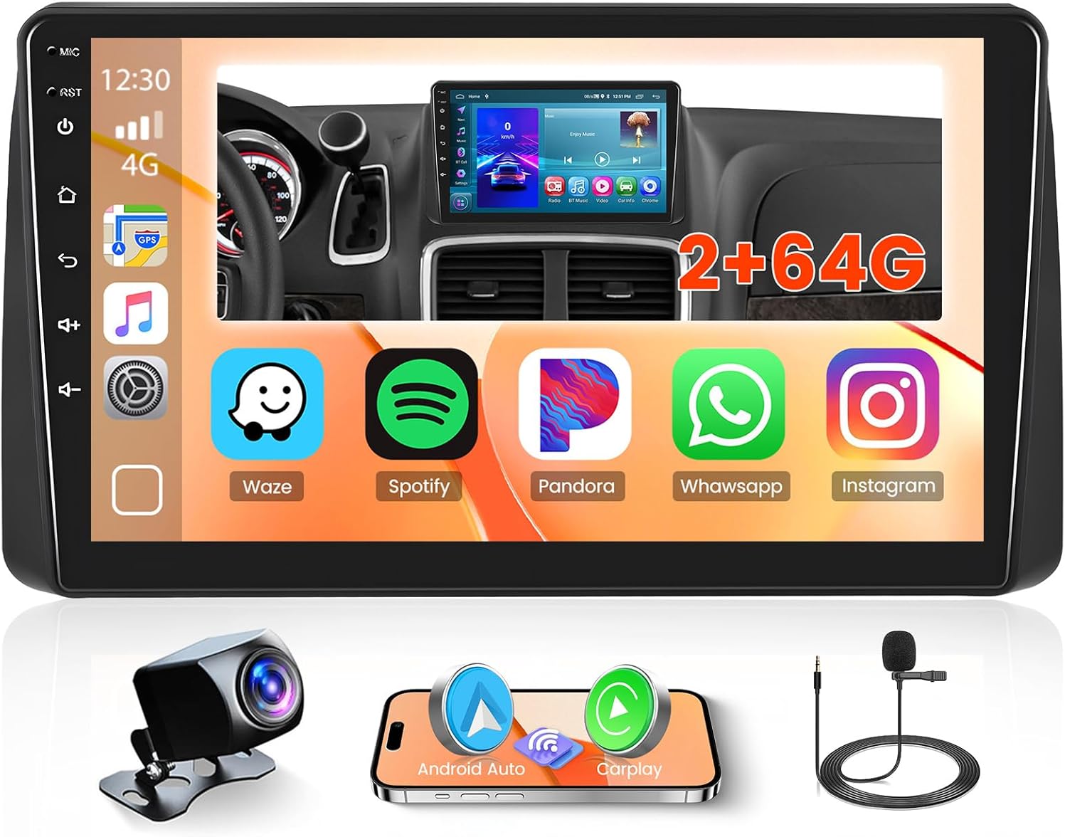 2+64G Radio for Dodge Grand Caravan 2011-2020 Chrysler Grand Voyager 2011-2015 Chrysler Town & Country 2011-2016 Car Stereo CarPlay Android 15 9'' Touch Screen Android Auto Backup Camera