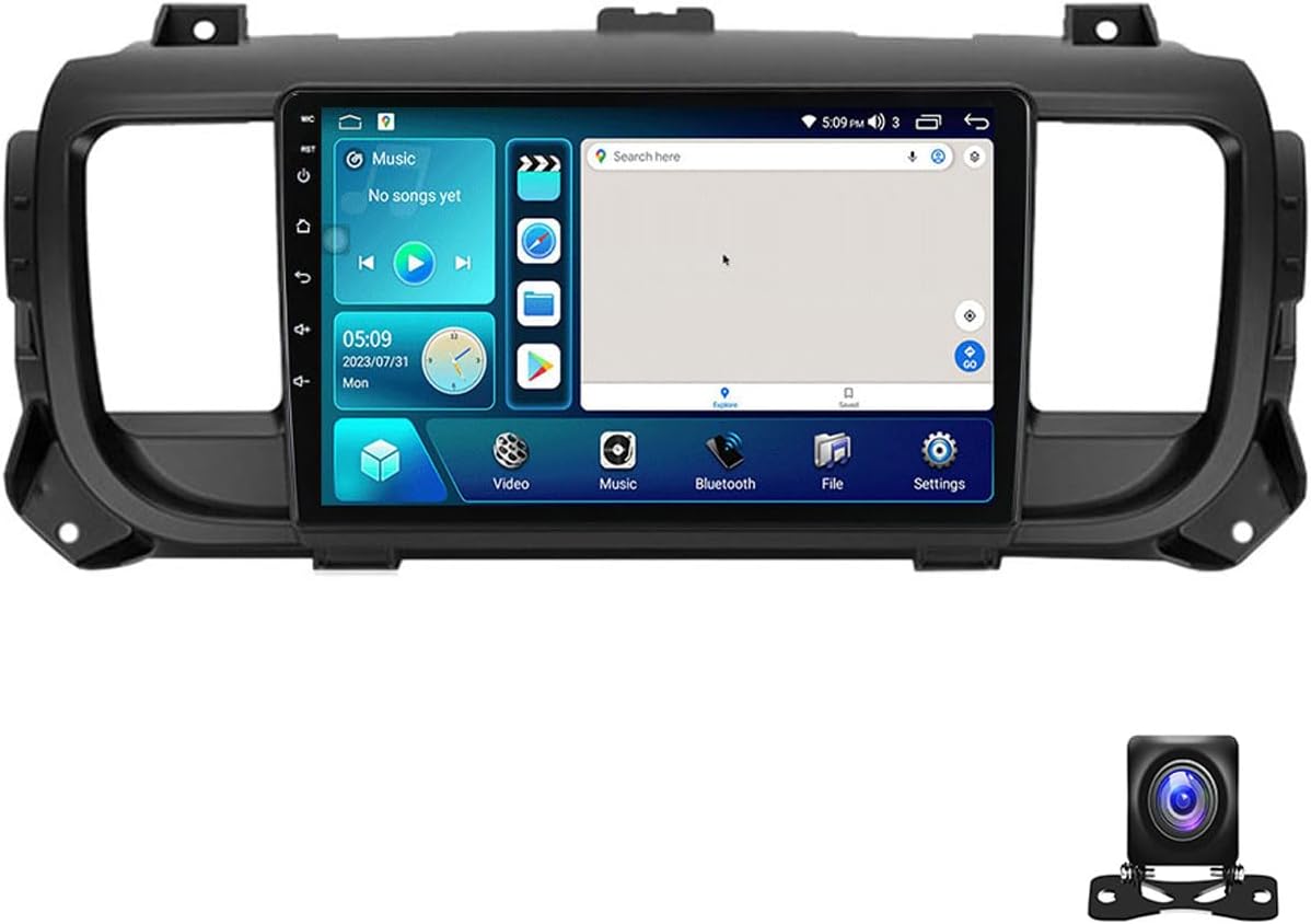 Double Din Car Stereo Bluetooth MP5 Player with Carplay/Auto, 9 Inch Touchscreen Radio Receiver with AHD Backup Camera, for Citroen Jumpy/Peugeot Expert Support 4G/SWC/DSP,4 core m150s 2g+32g