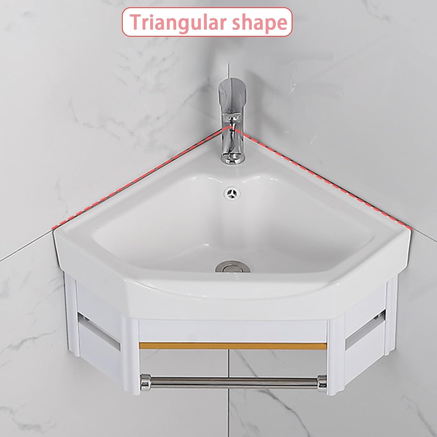 Corner Wall Mount Bathroom Sink, Corner Bathroom Vanity, Ceramic Vessel Sink with Towel Bar, Ceramic Corner Sink, Bathroom Vanity for Bathroom, Balcony, Guest Room(38cm/14.9in)