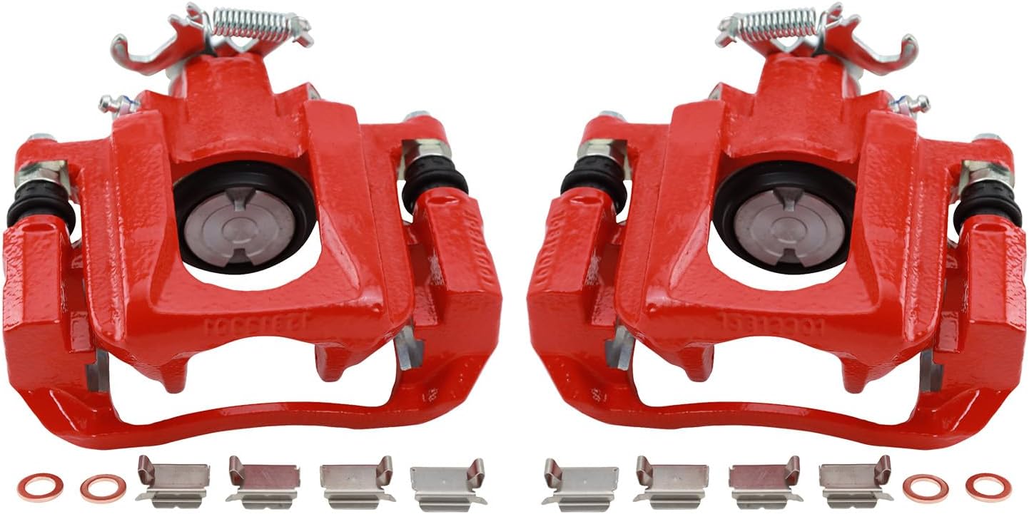 TRQ Rear Brake Caliper Set Painted Red Compatible with 2008-2016 Chrysler Town and Country 2008-2016 Dodge Grand Caravan 2012-2015 Ram C V 2009-2014 Volkswagen Routan
