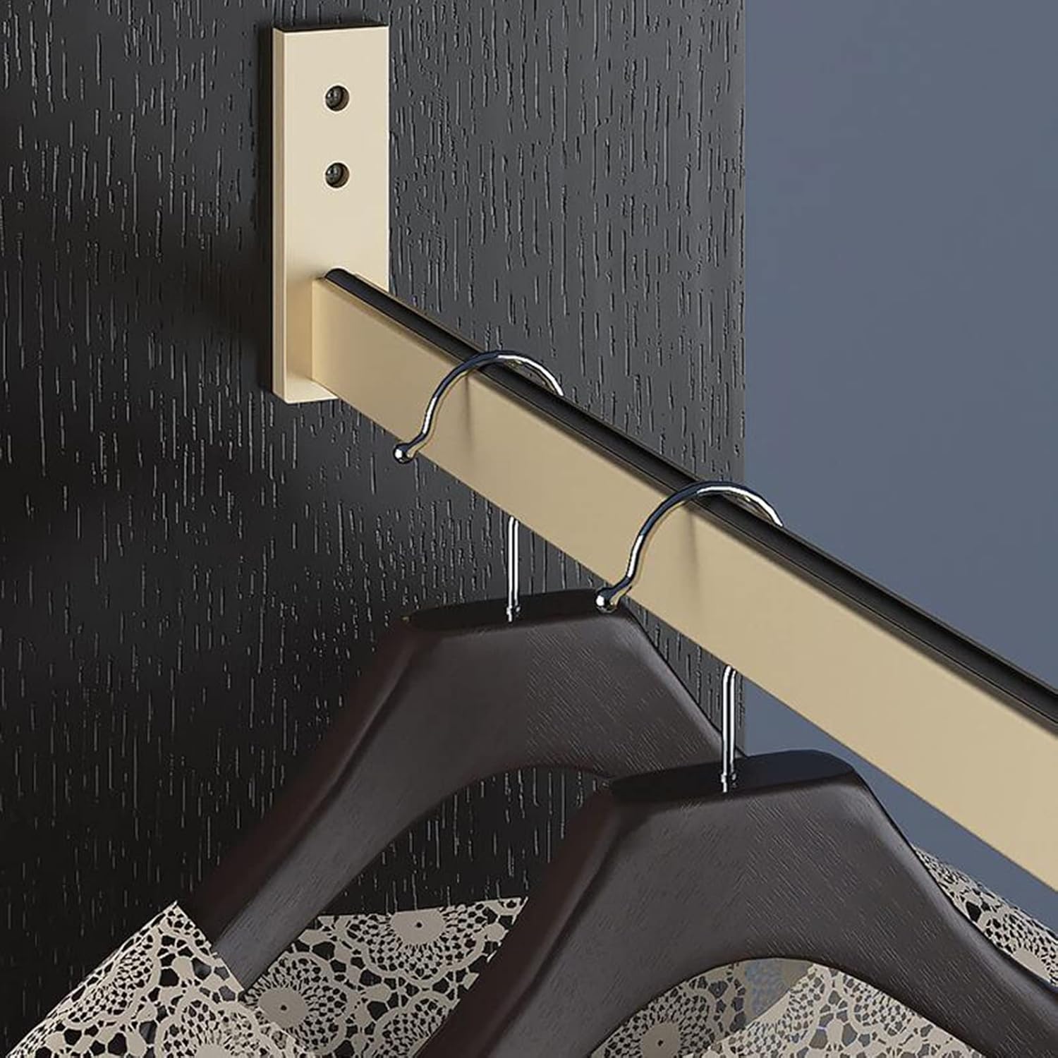 Gold Wall Mount Closet Rod 20 to 60 Inch, Metal Heavy Duty Wardrobe Pole Clothes Rack for Cabinet Corner, Laundry Room & Balcony, Window Curtain Bar, Load 100KG