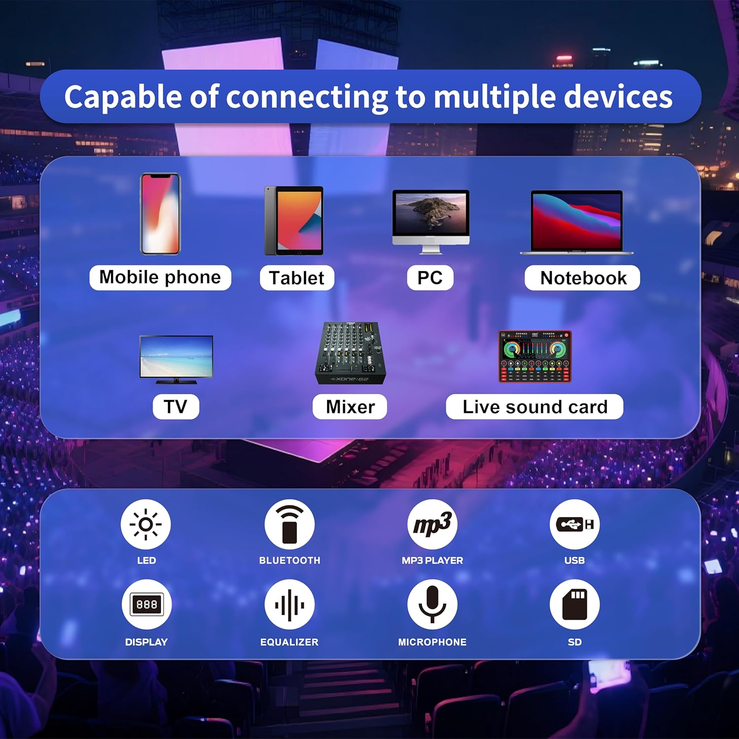 Proreck Dance 15 Portable 15-Inch 2000 Watt 2-Way Powered PA Speaker System Combo Set with Bluetooth/USB/SD Card Reader/FM Radio/Remote Control/LED Light