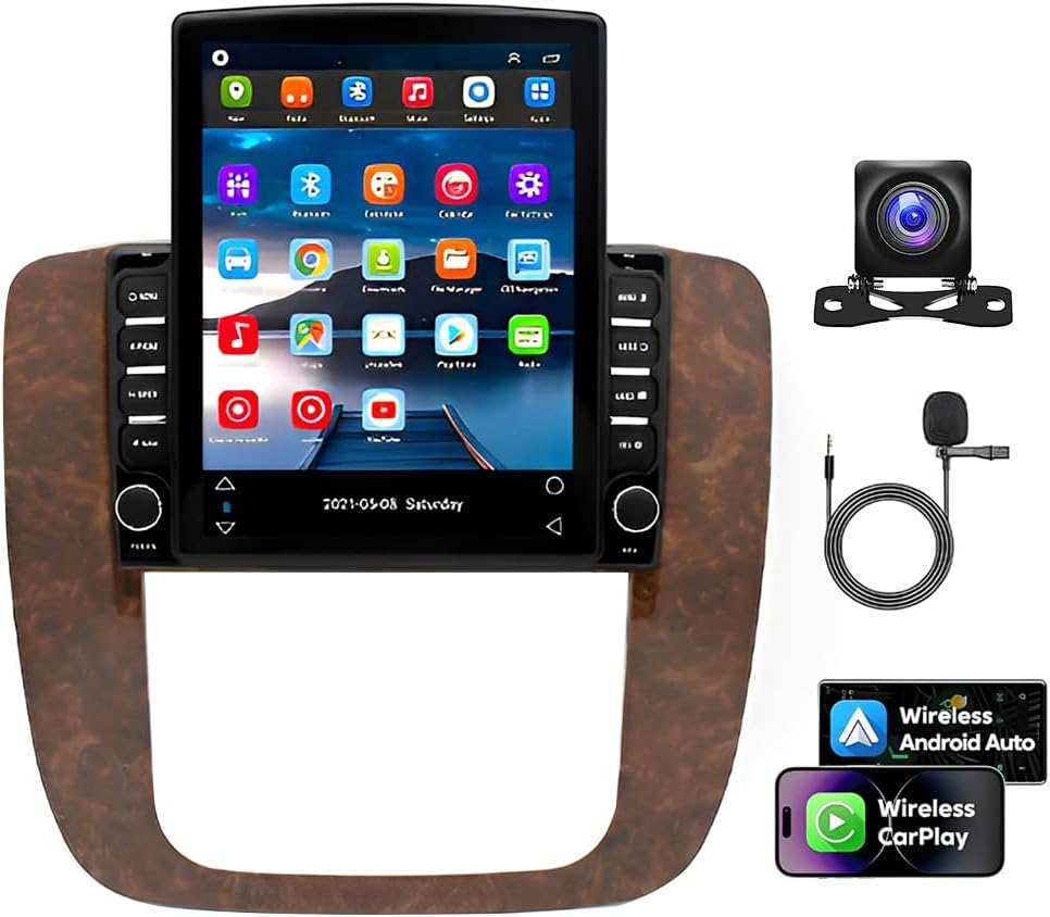 4+64G 9.7 inch Car Radio Stereo for Chevrolet GMC 2006-2014 Double Din Touchscreen Car Radio Receiver w/WiFi GPS Navigation w/Bluetooth AHD Backup Camera Mic 1080P with w/carplay Andriod 14 Auto