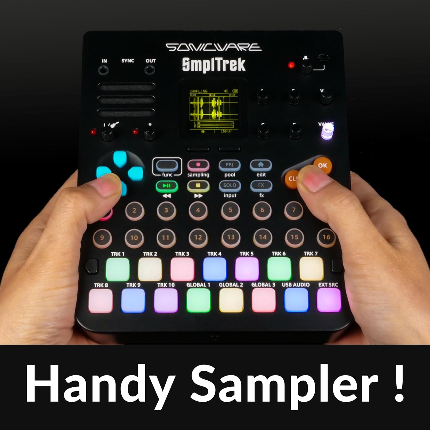 Sonicware SmplTrek [Portable Production Sampler] Compact, lightweight and battery powered Drum Machine & Sampler with Built-in Mic & Speaker