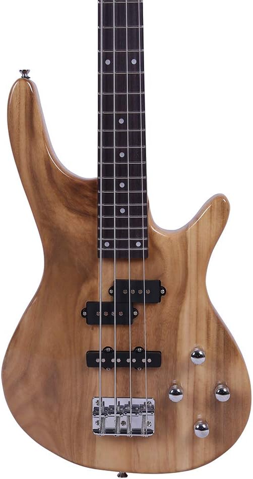 GLARRY Electric Bass Guitar Full Size 4 String Exquisite Stylish Bass with Power Line and Wrench Tool (Burlywood Color)
