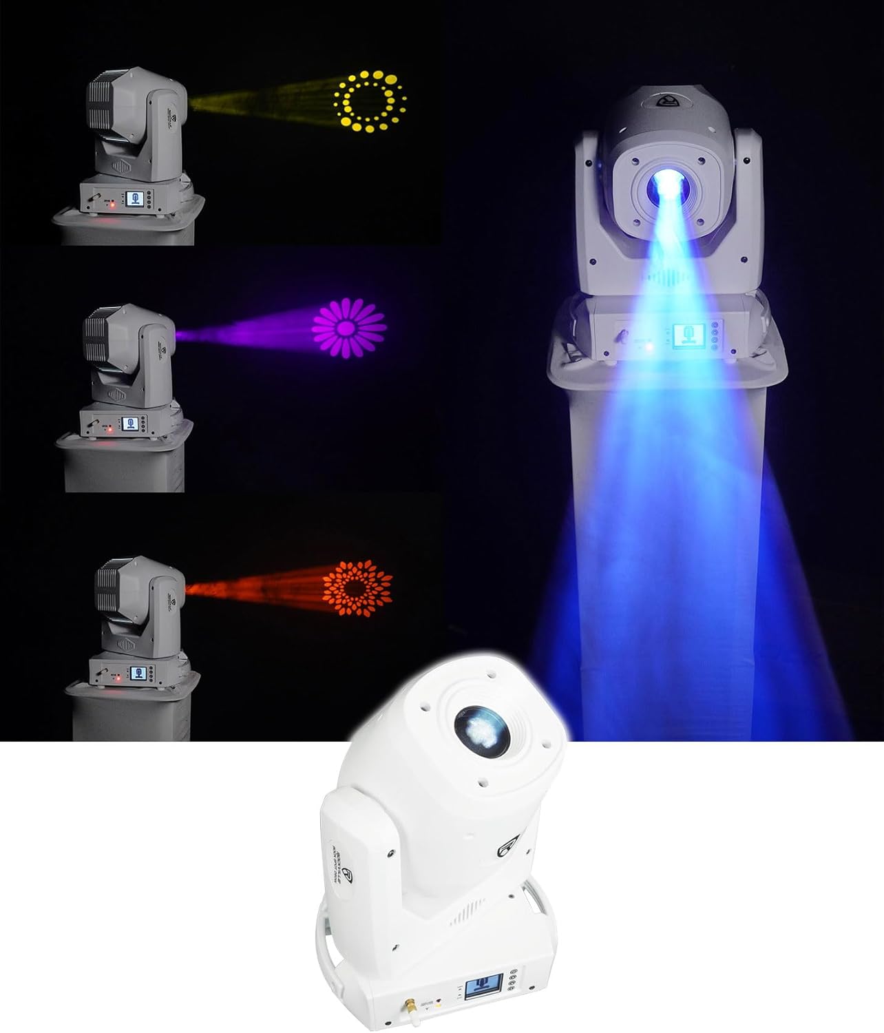 Rockville Rock SPOT 260W White Moving Head Light, Wireless DMX, Prism Effect, GOBO Overlay, Zoom Focus, for DJs, Clubs, and Stage Productions, 2-Piece