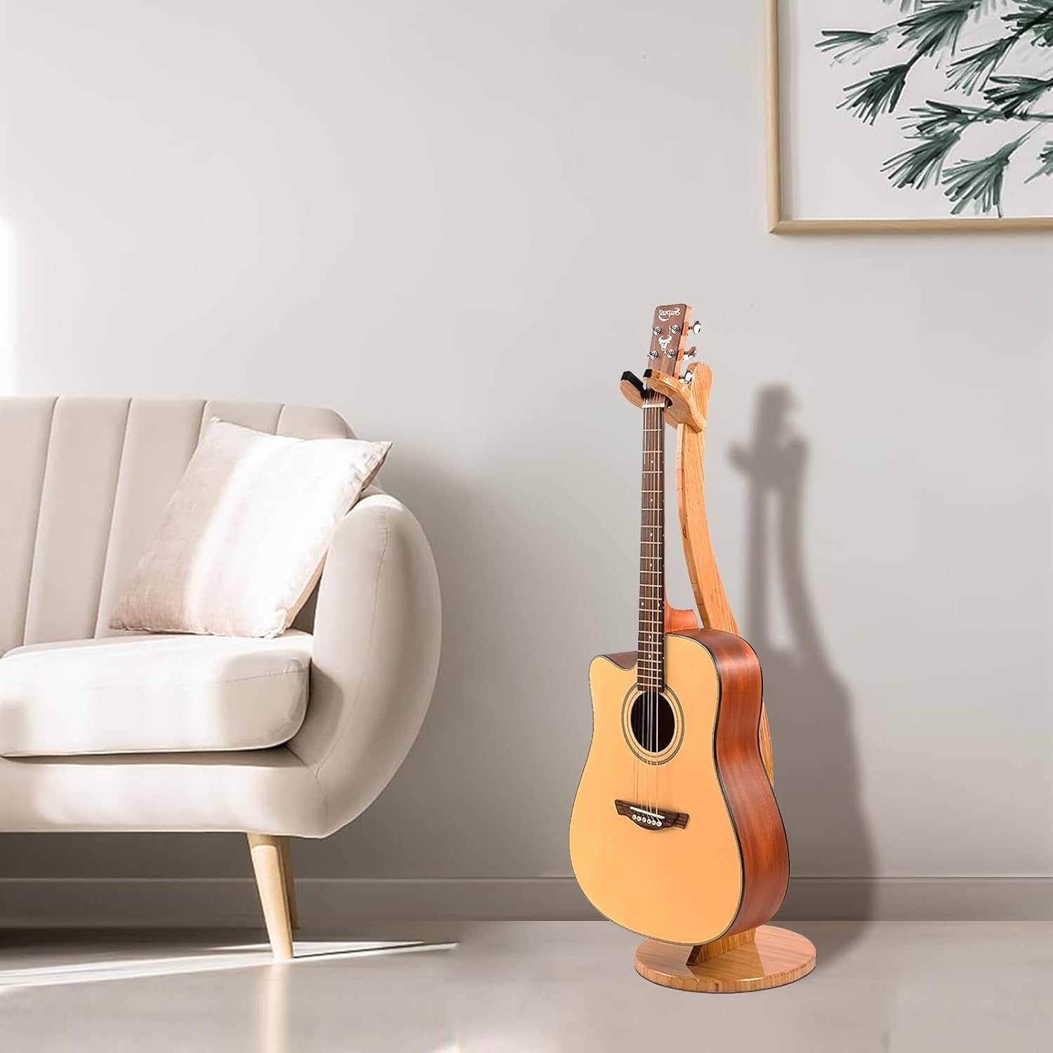 Wooden Guitar Stand - Acoustic Electric Guitar Holder Bamboo, Portable Single Guitar Hanger Rack for Banjo Bass Ukulele Guitar Player Accessories Home Studio Music Instrument Display