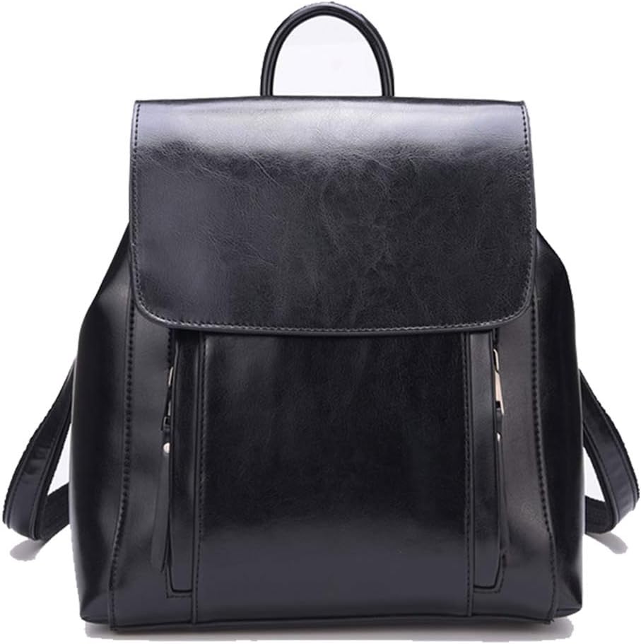 Women Backpack Purse Fashion Genuine Leather Backpack Waterproof Rucksack Anti-theft Casual Travel Bag Zipper Purse (Black)