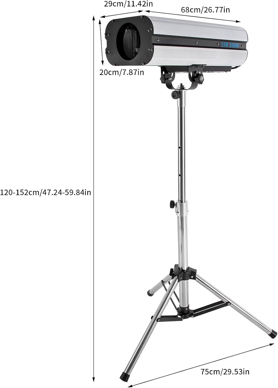350W Stage Spotlight with Tripod Bracket, DMX and Manual Control Follow Spot Light Adjustable Aperture, Adjust Color Temperature LED Spotlight Stage Light for Event Production