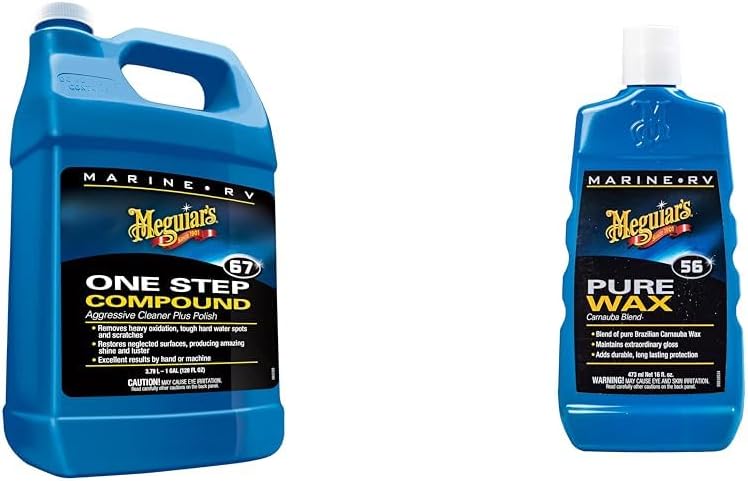 Meguiar's M6701 One Step Compound 128 Fl Oz M5616 Marine/RV Wax Carnauba Blend 16 Oz Bottle
