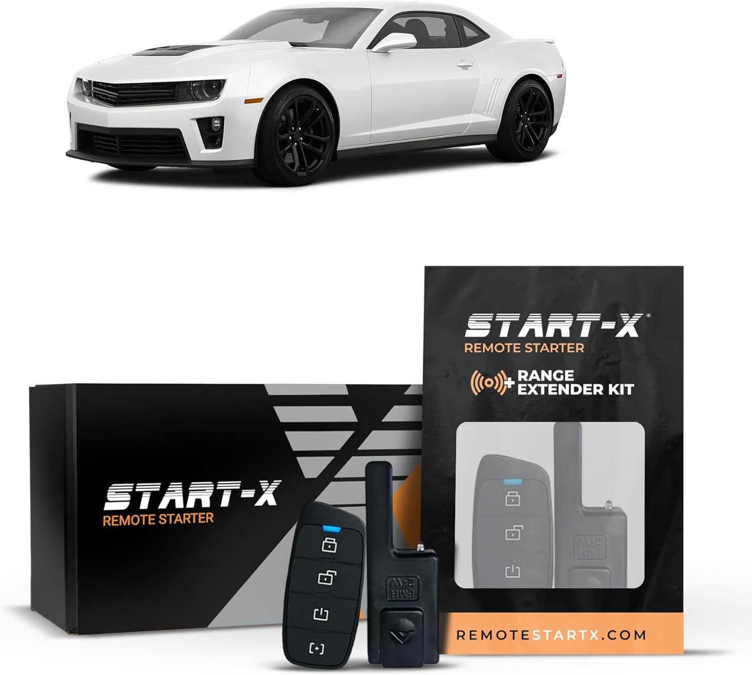 Start-X Remote Starter Kit + 3000ft 2 Way Range Extender for Chevrolet Camaro (2010, 2011, 2012, 2013, 2014, 2015) Vehicles with Key Ignition