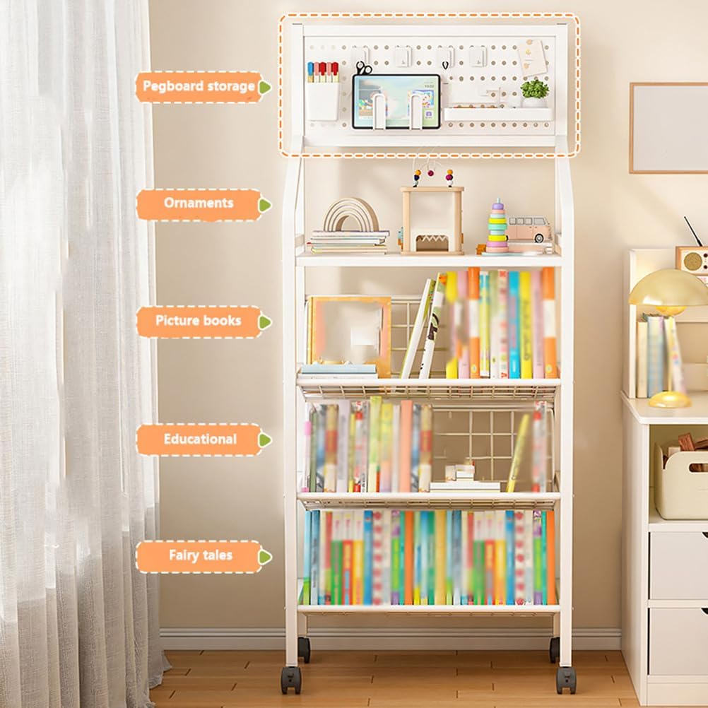 Narrow Bedroom Door Shelf Bookcase Multi-Purpose Carbon Steel Material with Pegboard Space-Saving Display for Pantry Books Decor and Home Storage Solutions,Black,70 * 26 * 115cm