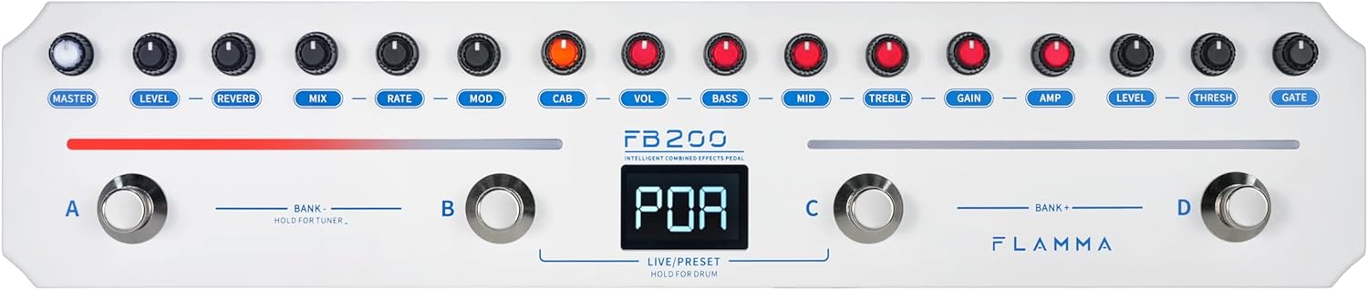 FLAMMA FB200 Bass Multi-Effects Pedal Intelligent Processor with 10 Bass-specific AMP models 10 CAB Sim 9 IR Slots 40 Drum Rhythm 40 Presets 5 Mod 5 Reverb Tuner APP Control Headphone Output